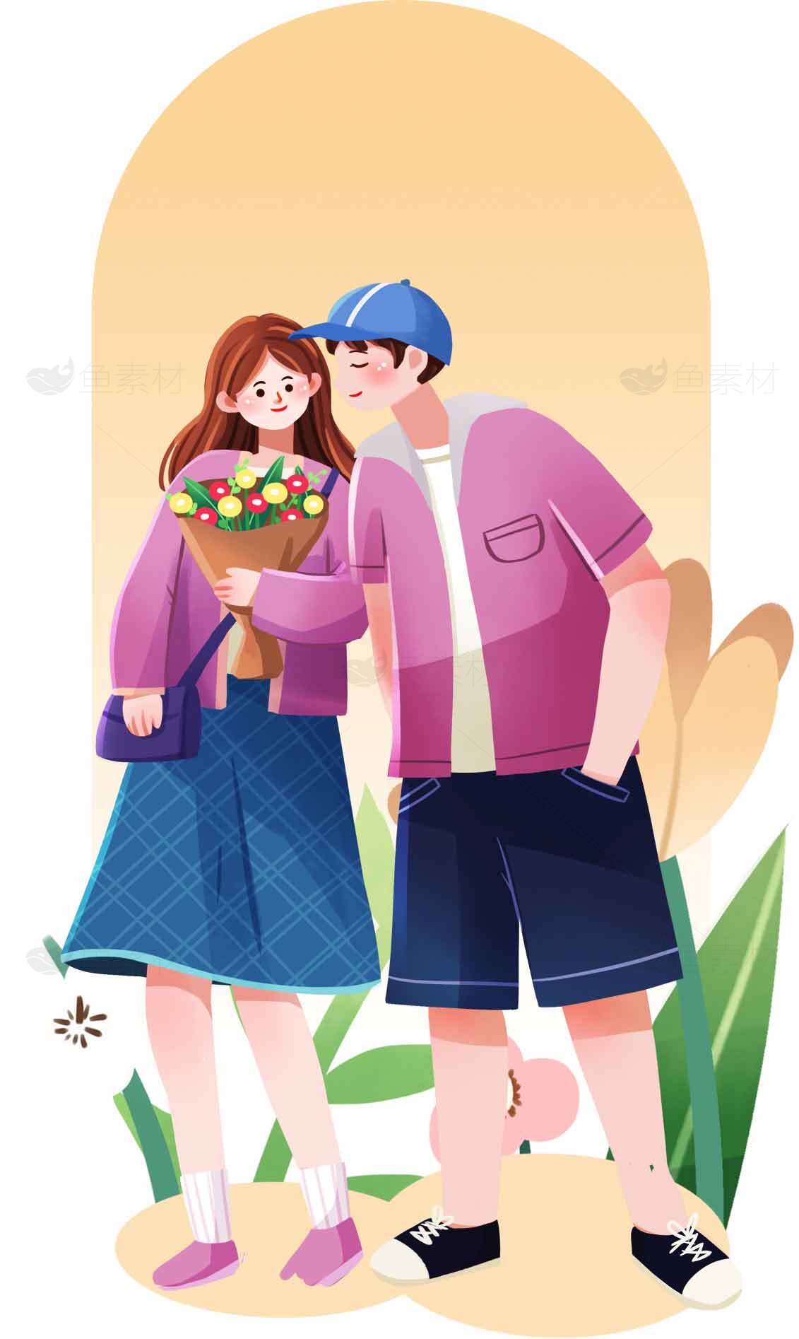 浪漫插画风情侣约会场景素材