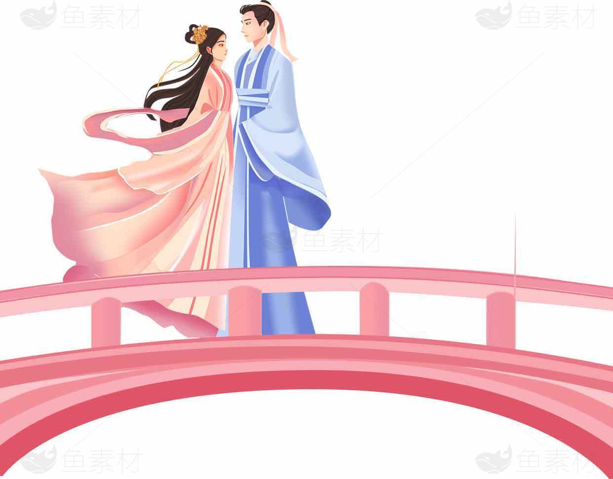 七夕浪漫相会主题插画设计素材