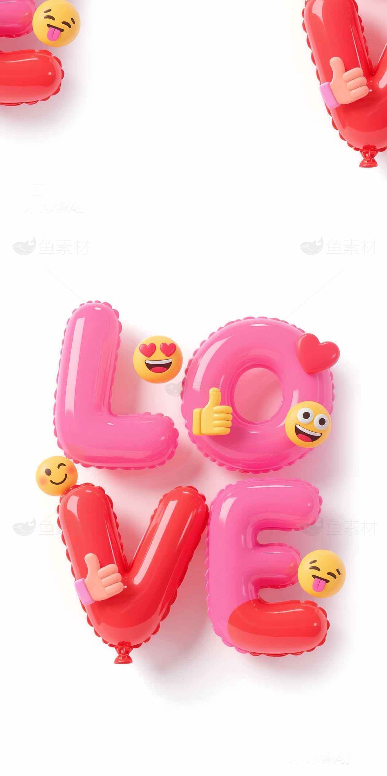 创意气球装饰：LOVE字母与表情符号设计素材