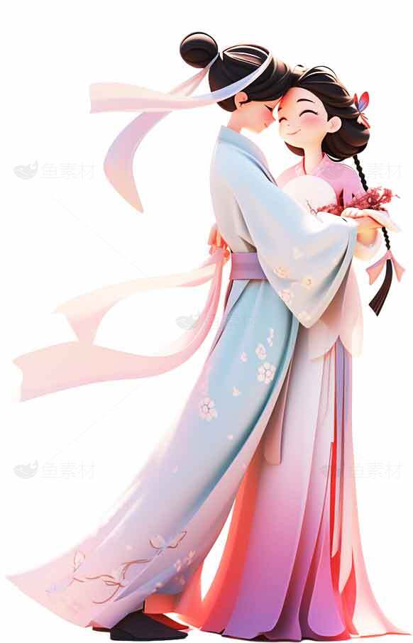 古风情侣插画唯美意境图片素材