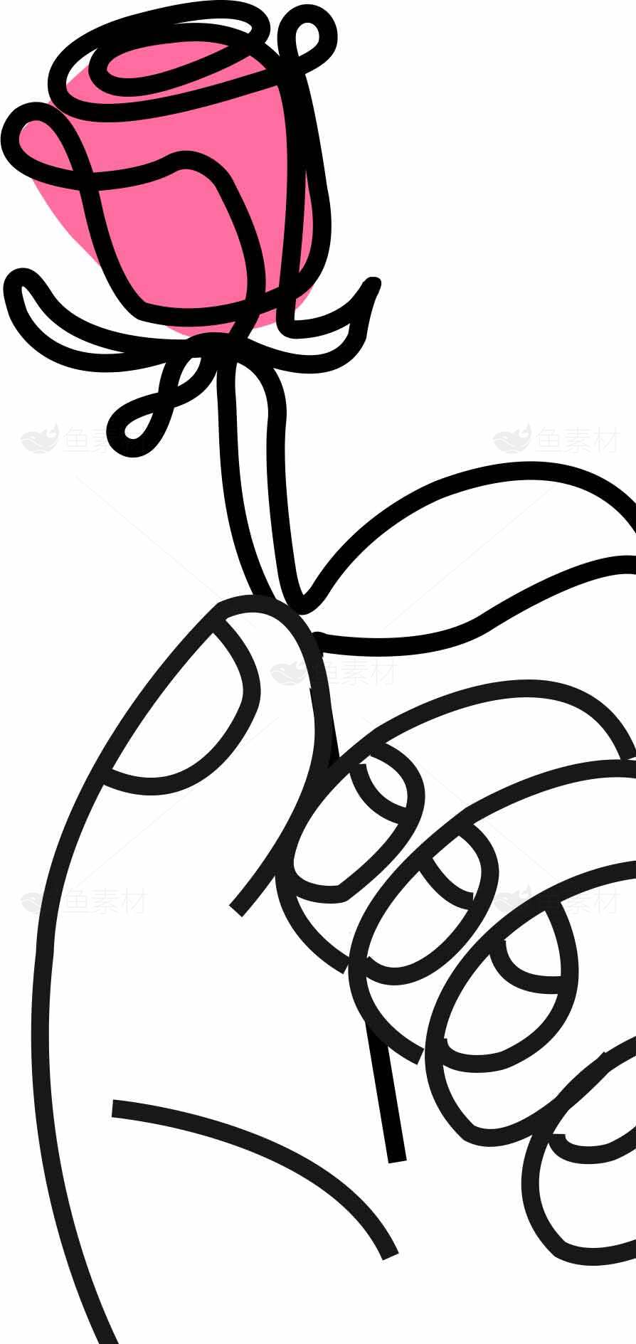 线条风格玫瑰插画简约设计素材