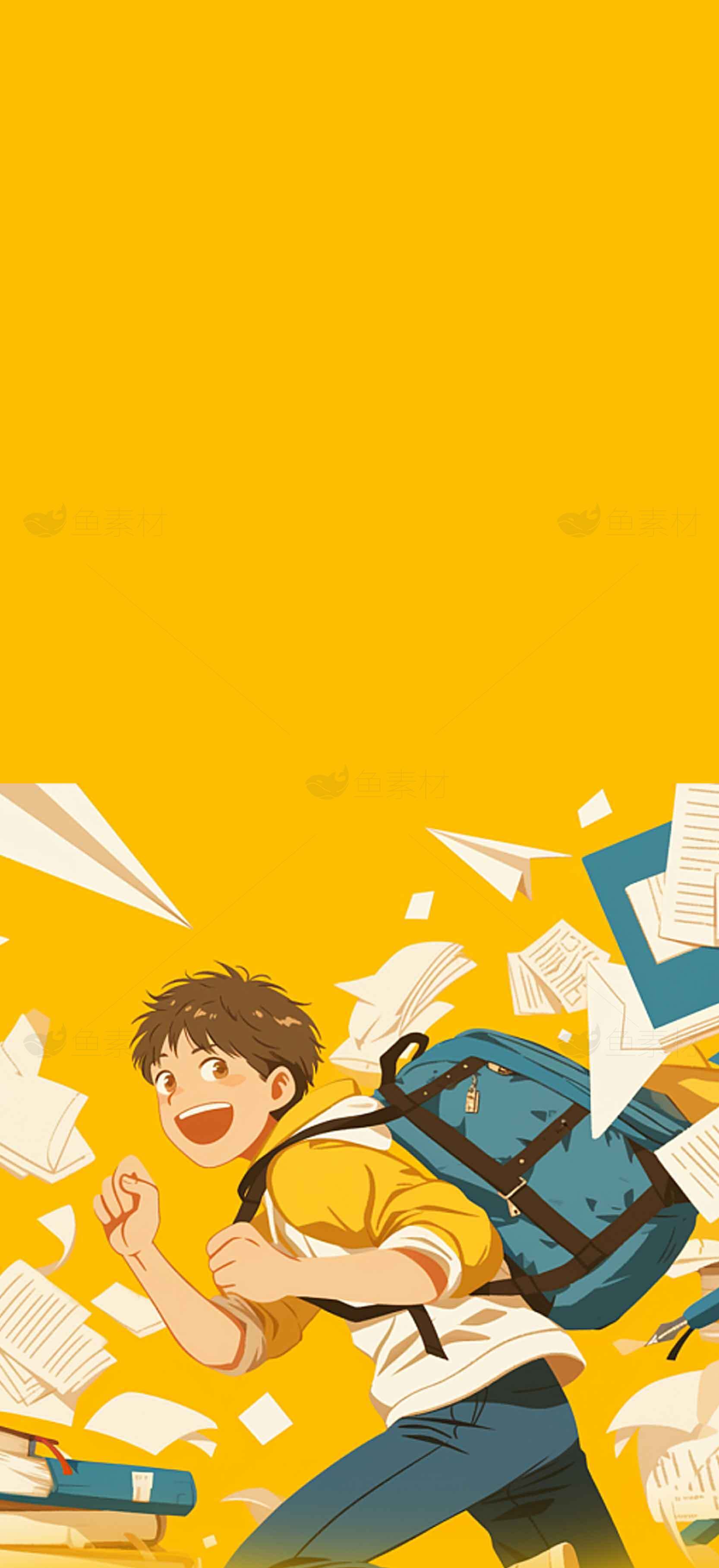 学生奔跑的学习生活插画素材