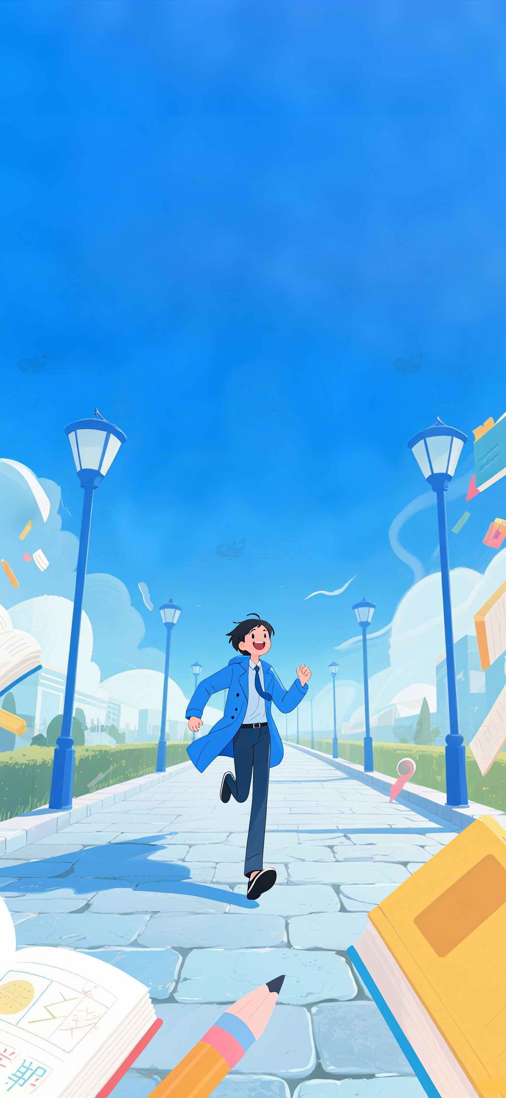 青春校园励志插画：奔向未来的少年素材