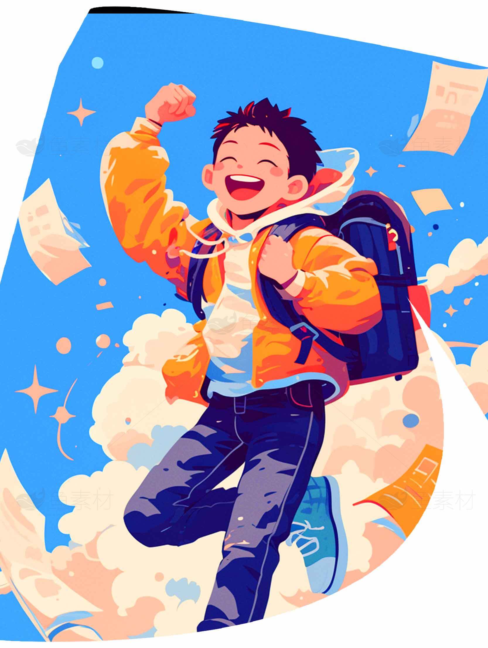 活力少年背包插画设计素材