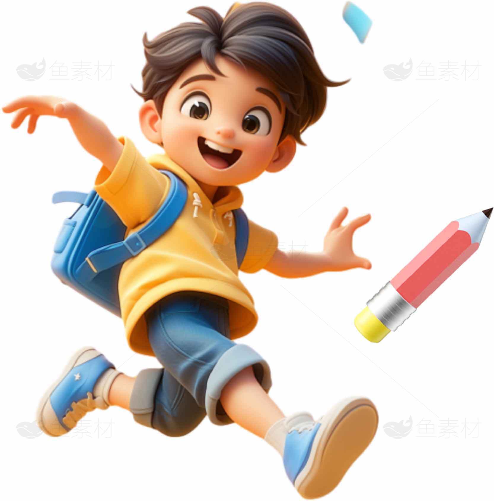 卡通风格学生形象插画设计素材