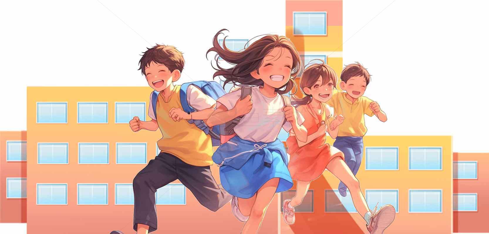 快乐奔跑的校园生活插画素材