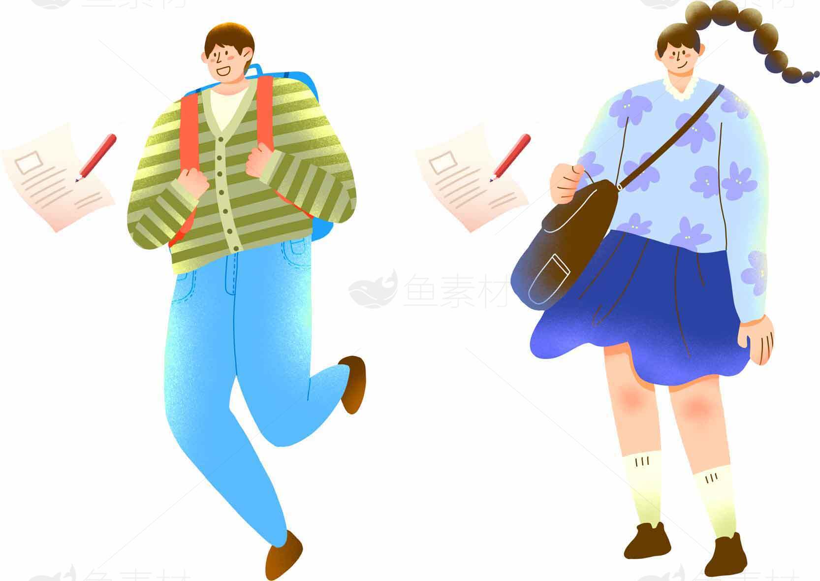 青春校园风格插画：学生日常场景设计素材