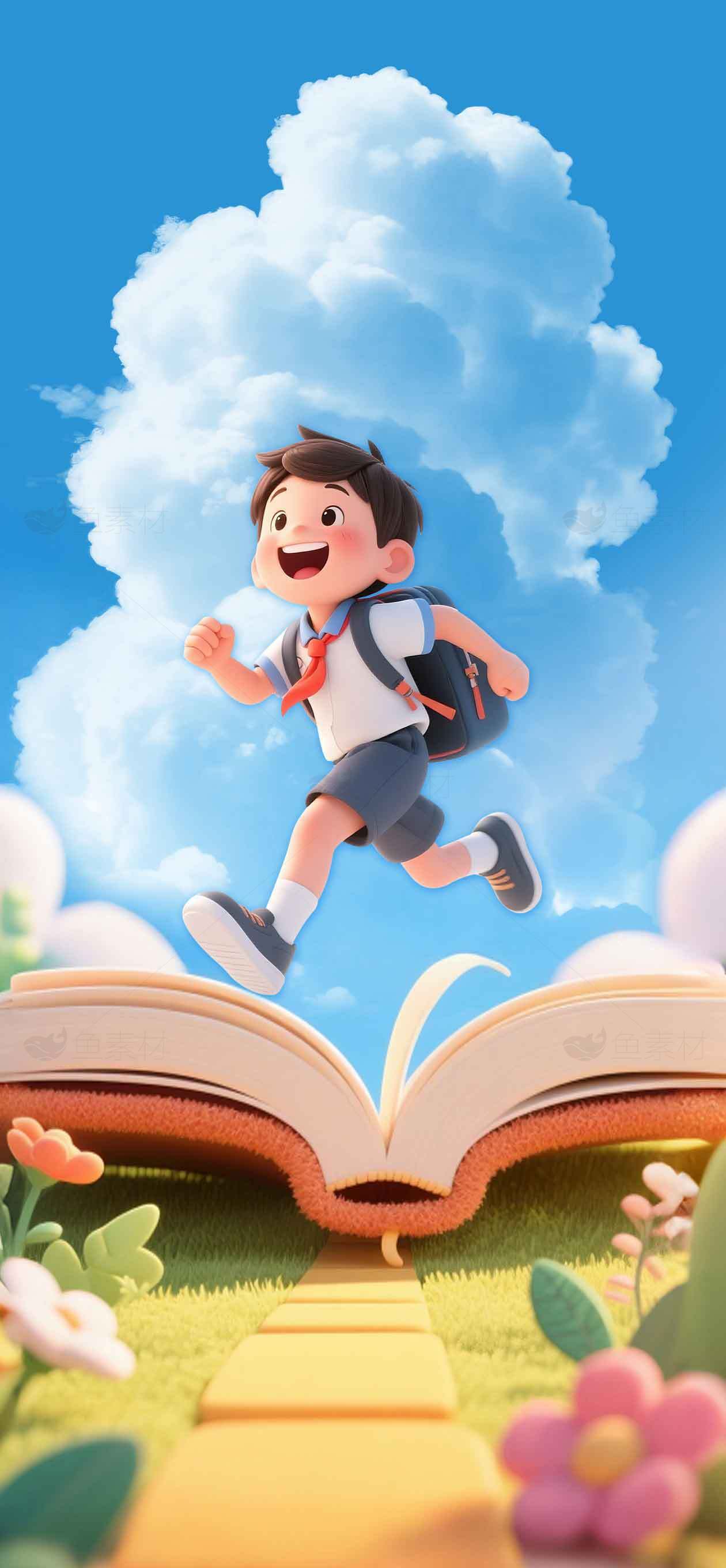 童趣插画：书本与梦想的奇幻旅程素材