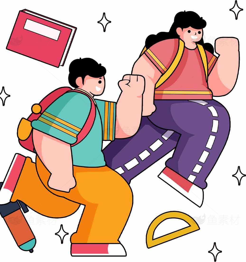卡通风格学生学习场景插画素材