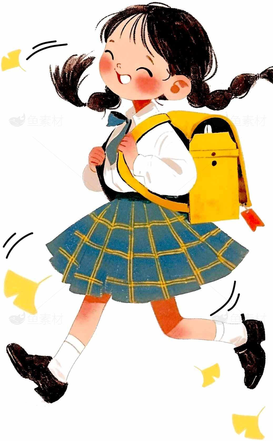 活力满满的小学生插画图片素材