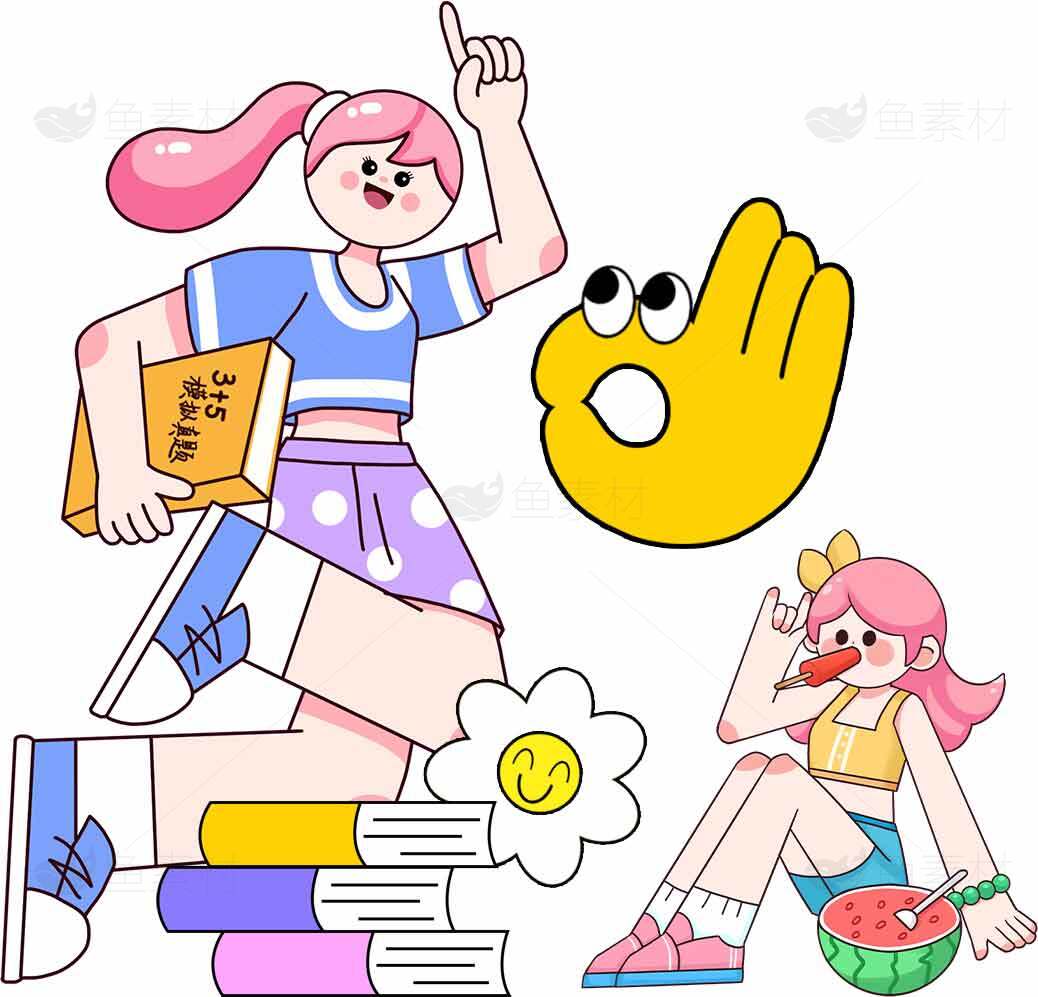卡通风格学习与休闲插画设计素材