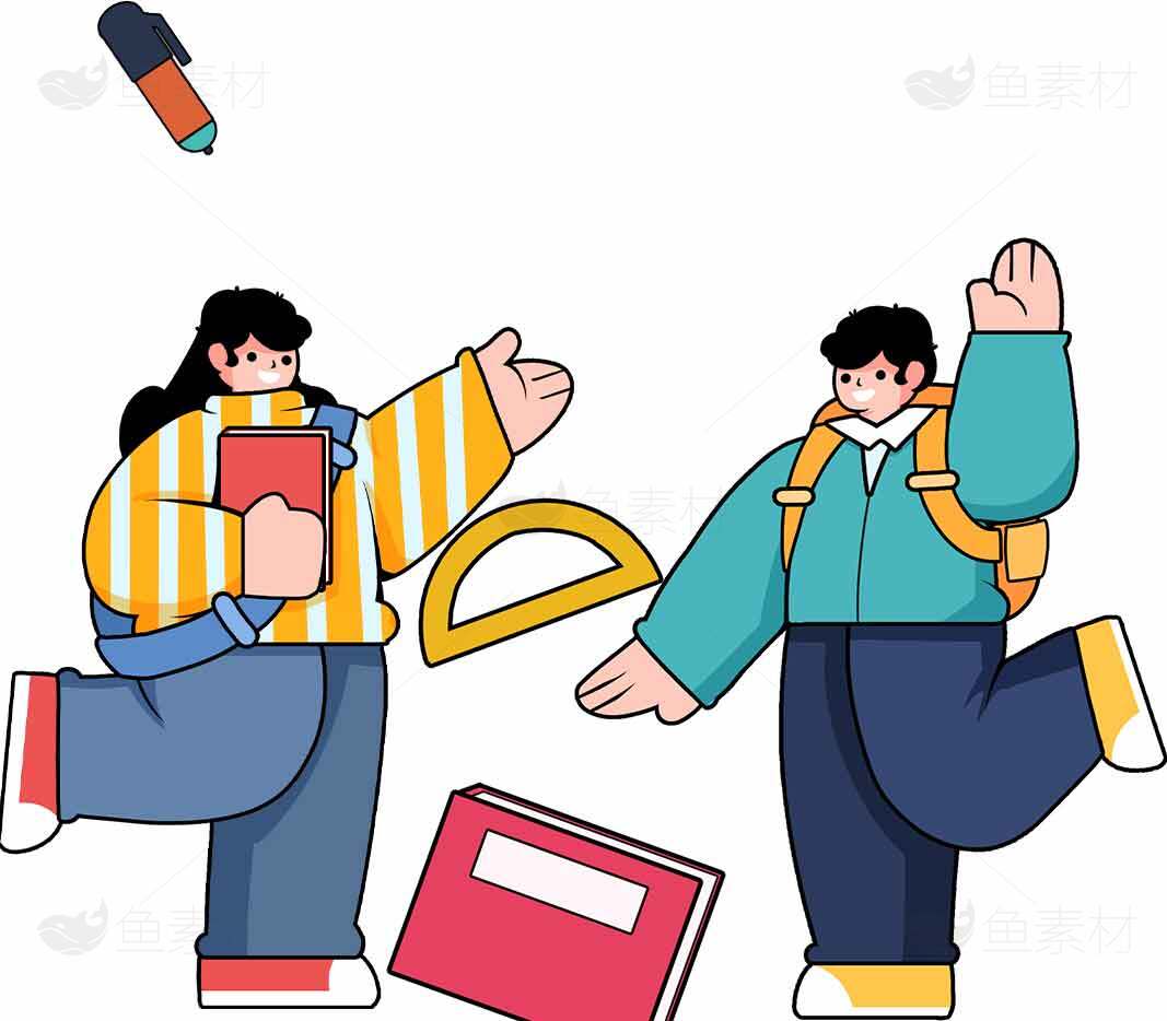 卡通学生学习场景插画素材