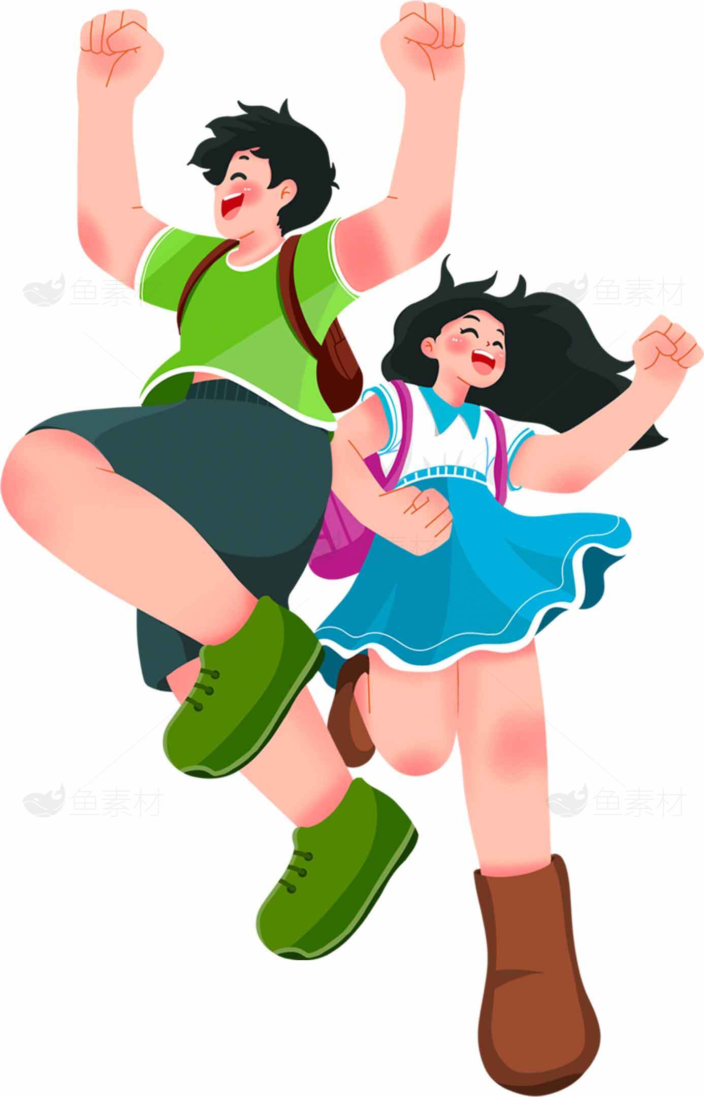 活力四射的卡通人物跳跃插画素材
