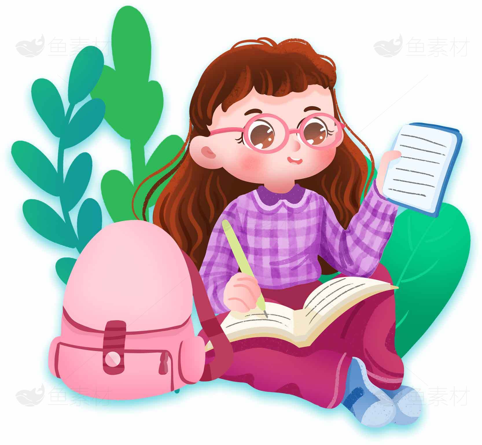 学习中的女孩插画图片素材