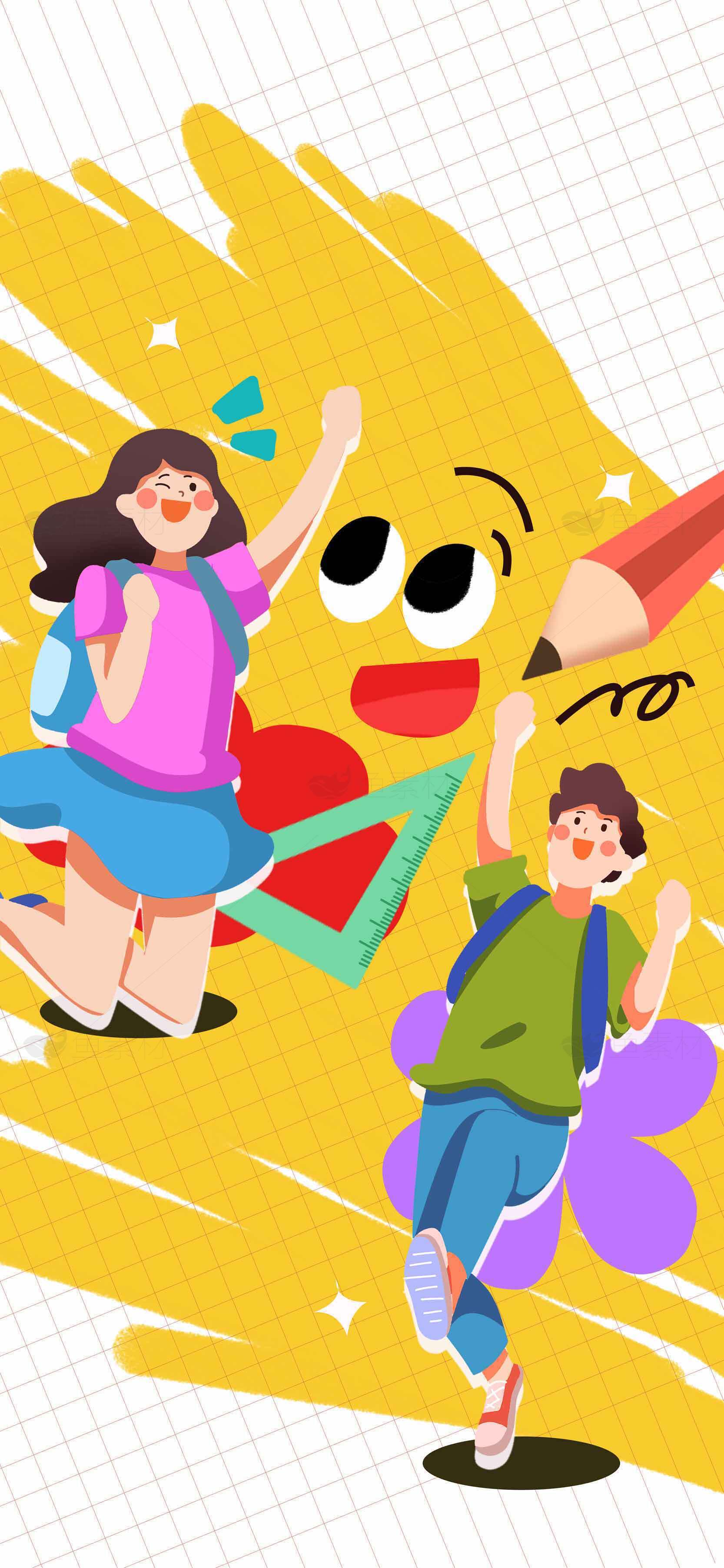 学生学习主题插画设计：活力与创意素材