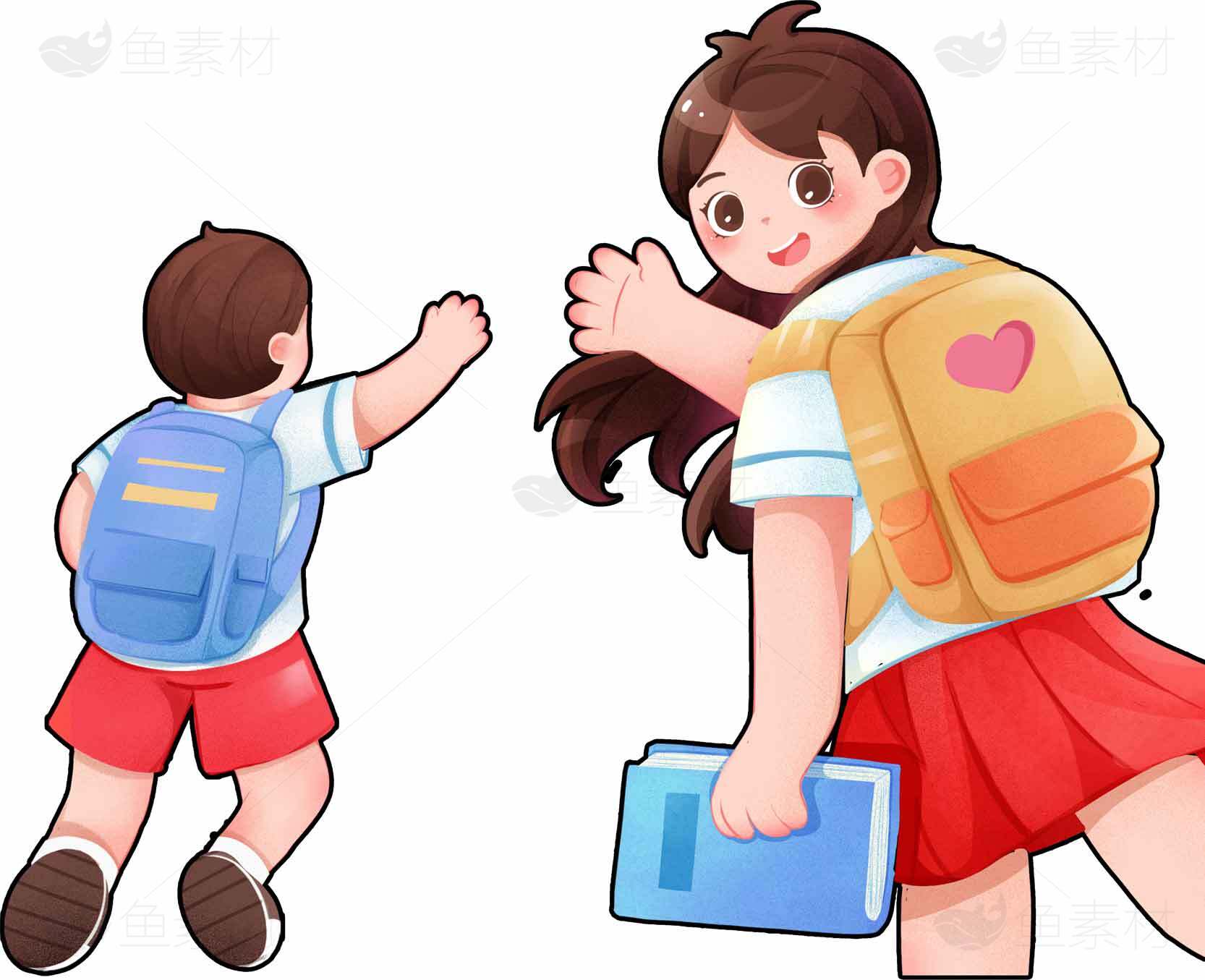 卡通风格学生背书包插画图片素材