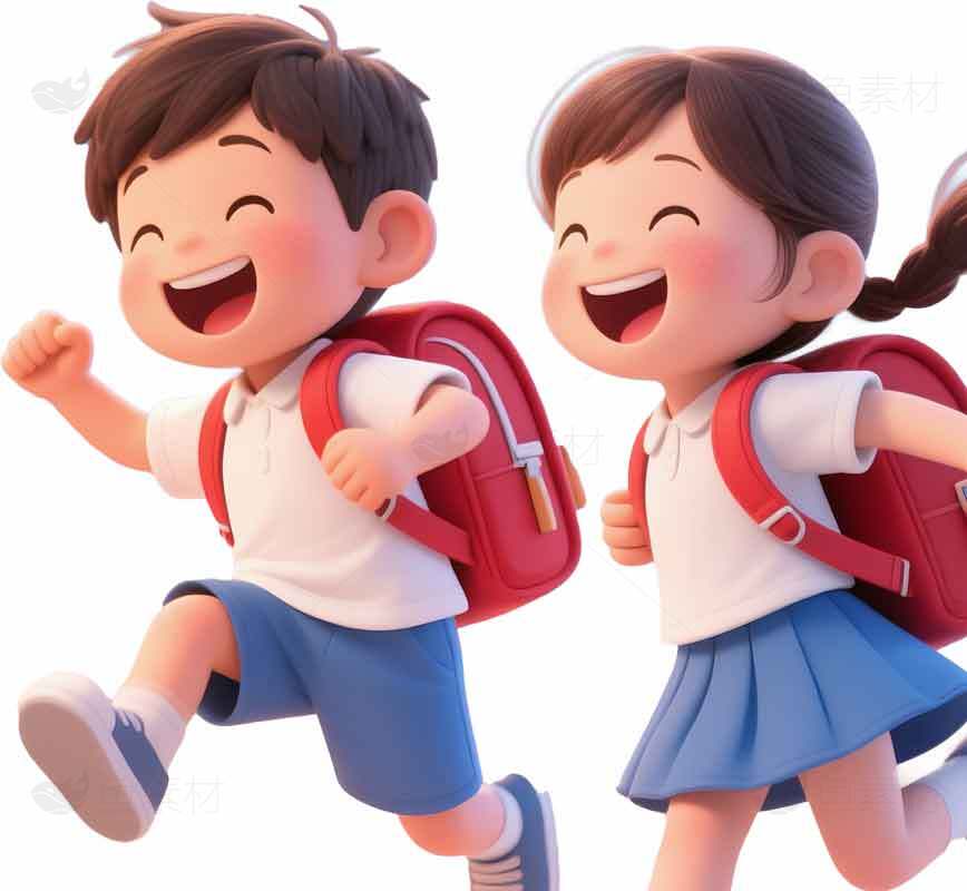 卡通儿童背着书包上学图片素材