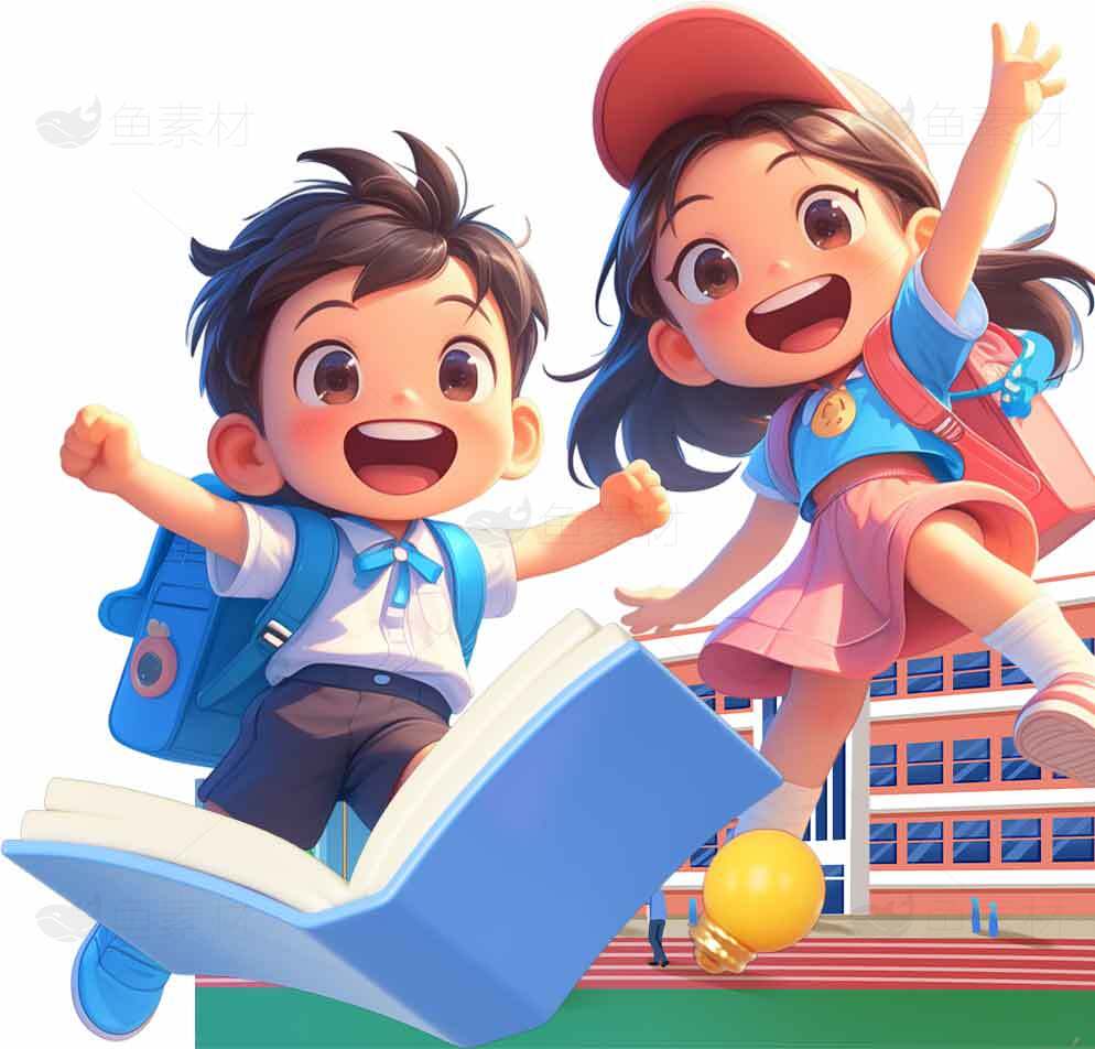 校园生活卡通插画：快乐学习与成长素材
