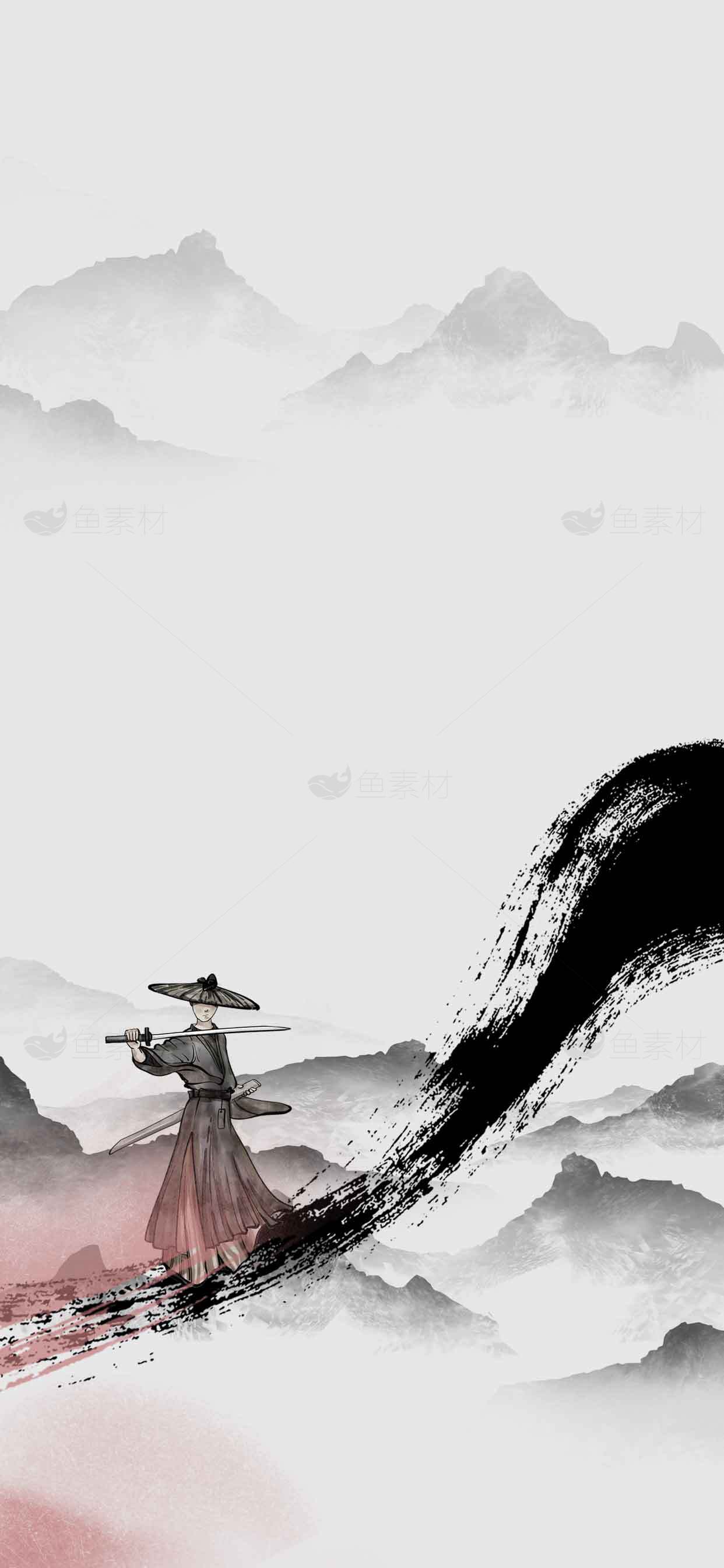 中国水墨风武侠插画背景图片素材