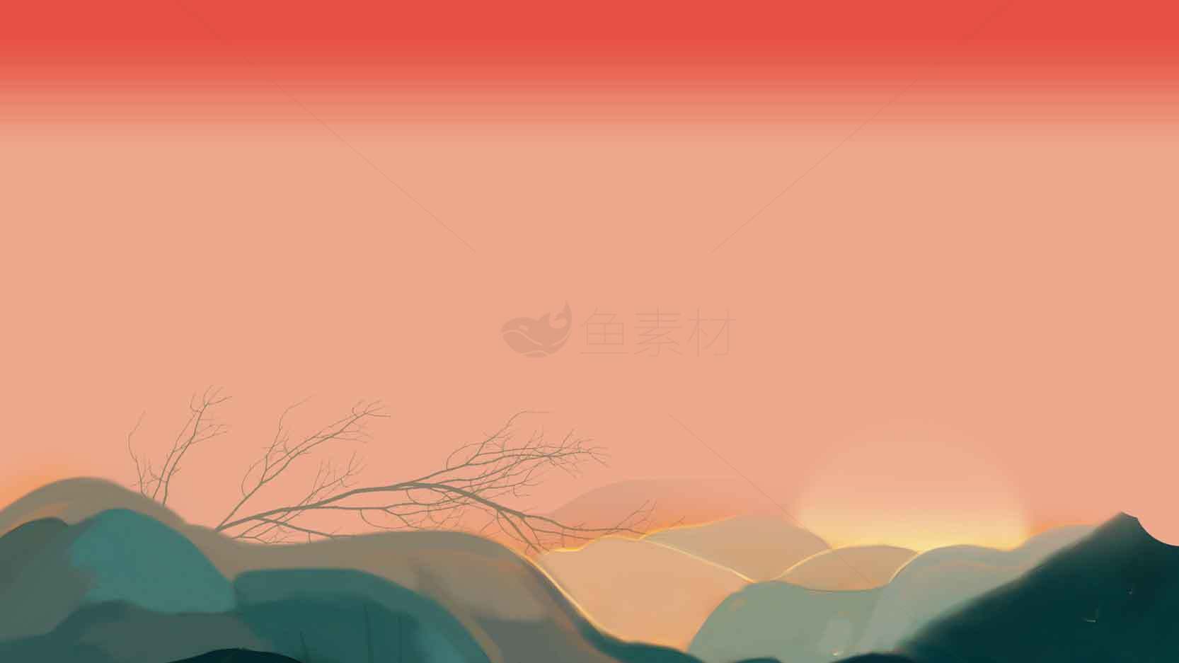 唯美山间日出插画背景图片素材