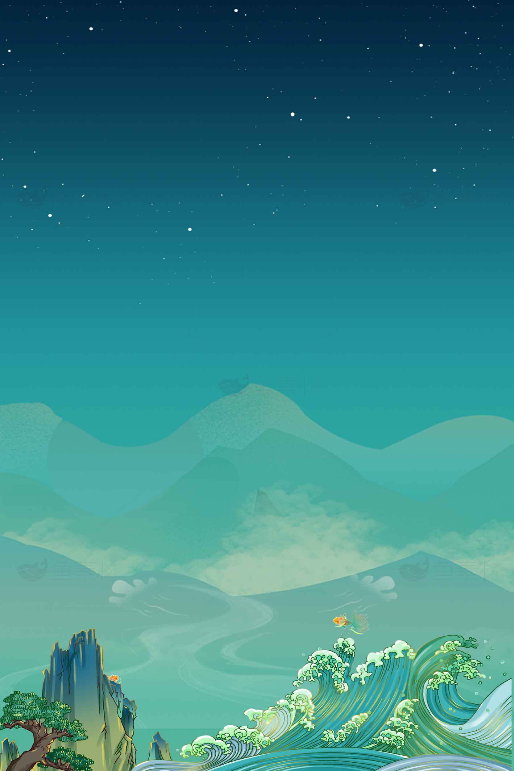 中国风山水插画背景图片素材