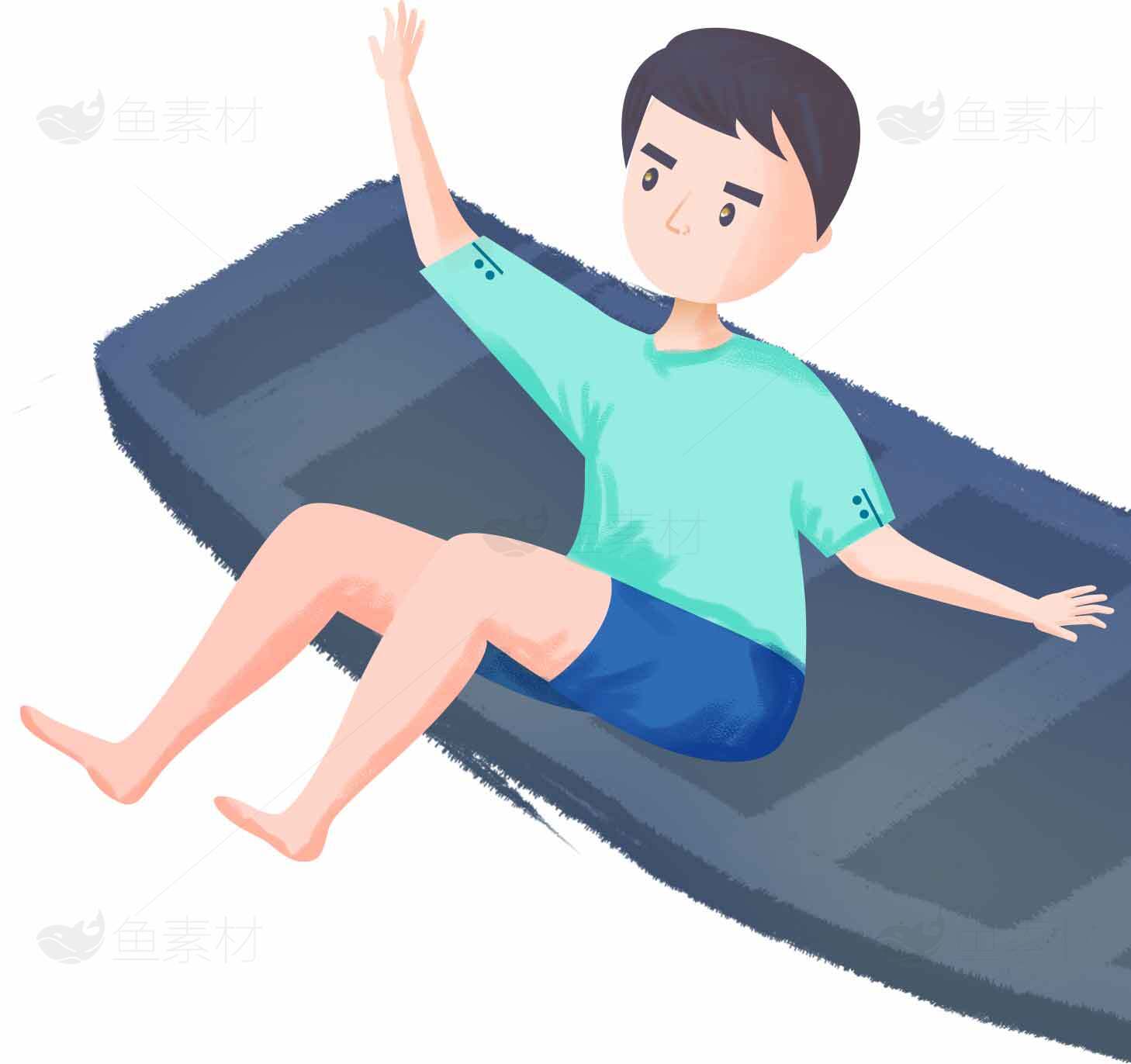 卡通人物划船场景插画素材