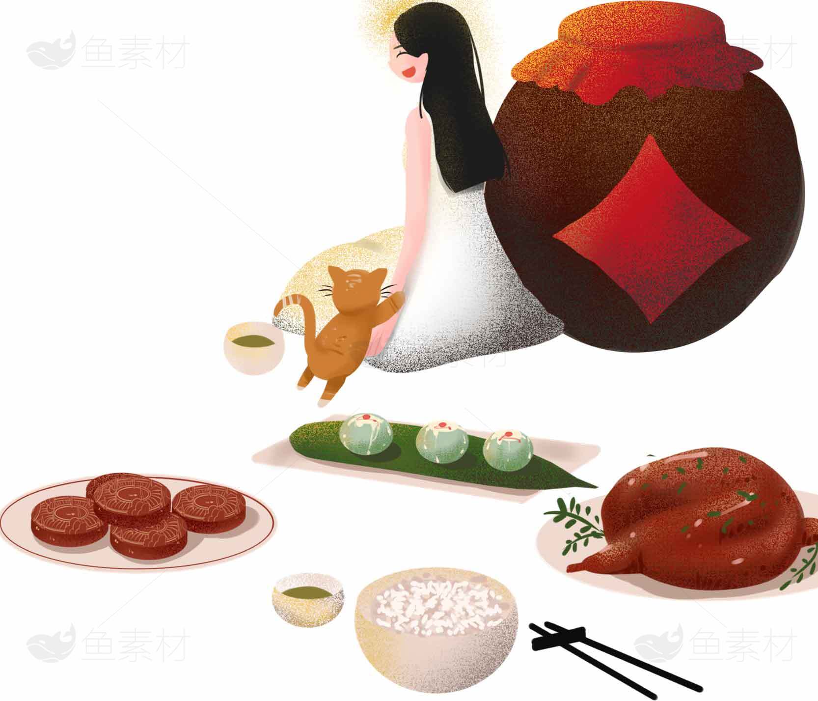 传统中式美食与文化插画素材