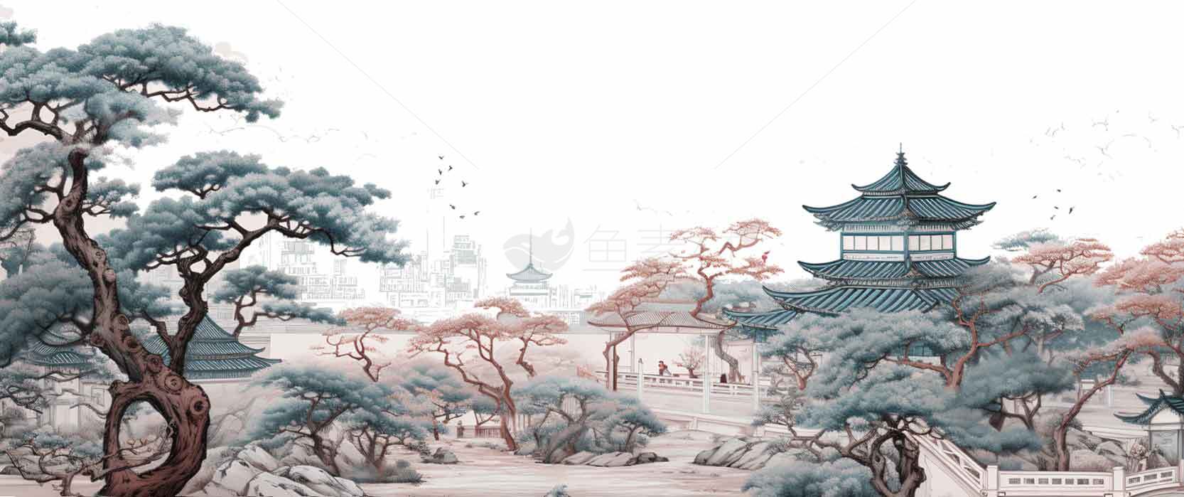 中国古典山水画风景高清壁纸素材