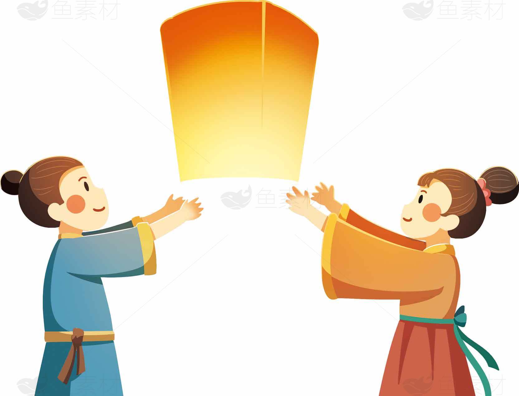 传统节日放天灯插画设计素材