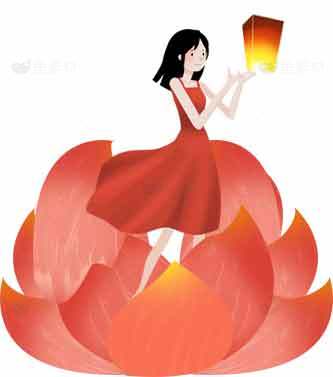 红色莲花与灯笼的唯美插画素材