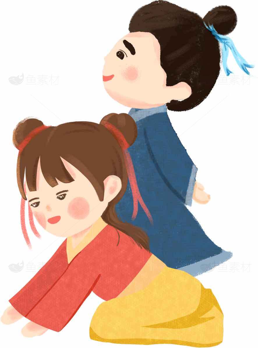 古风卡通人物插画：童趣与传统文化结合素材