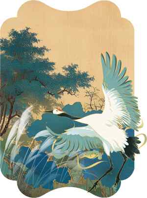 国风水墨丹顶鹤艺术插画