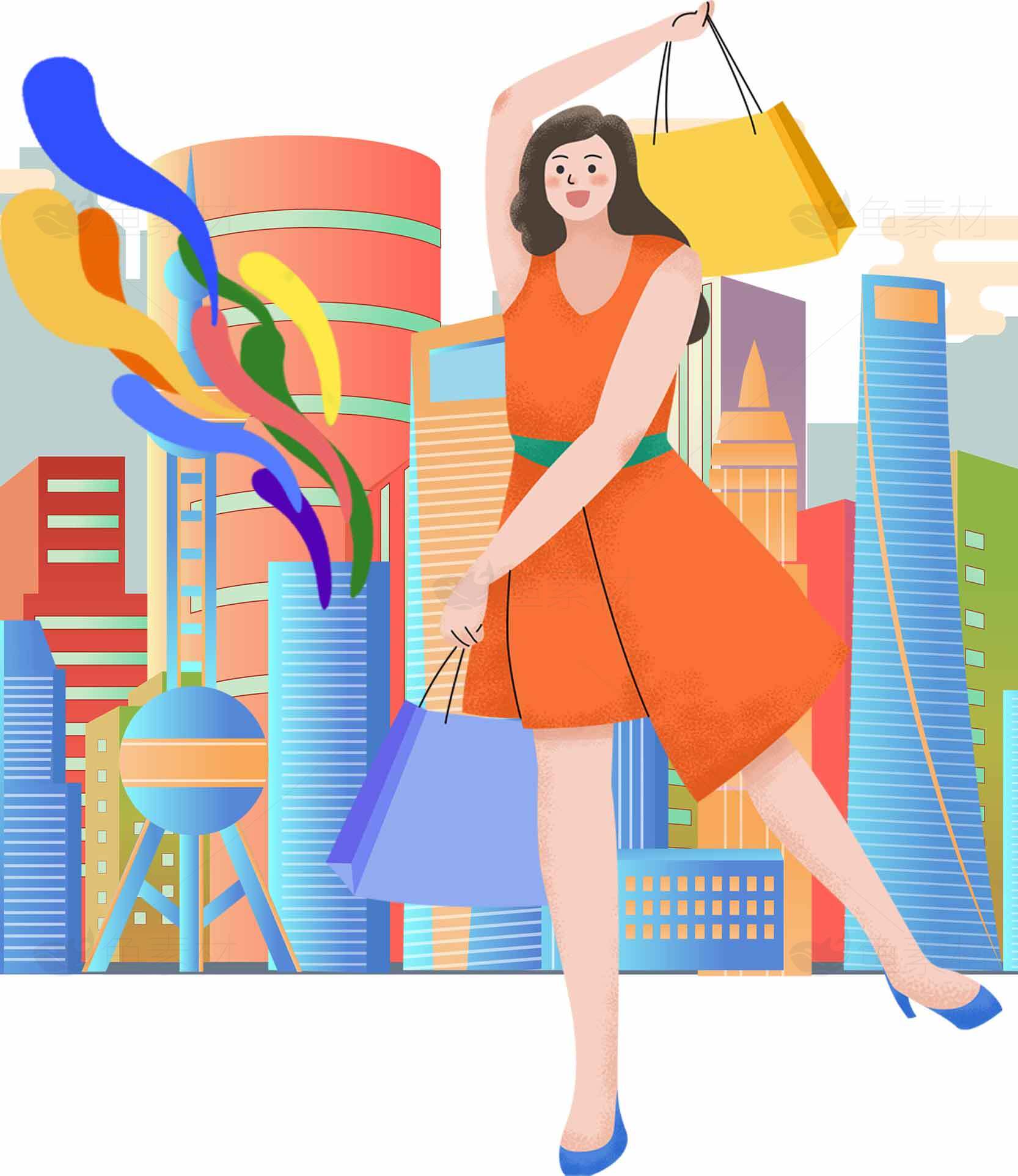 都市购物狂欢插画设计素材
