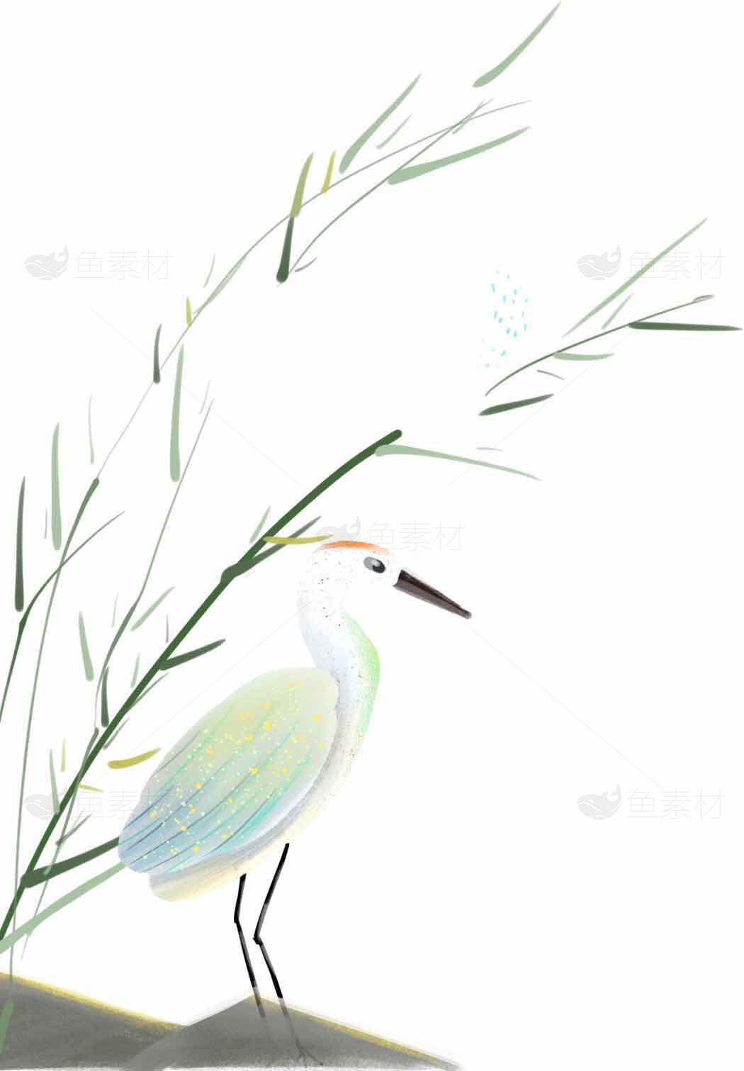 简约水墨风白鹭与竹子插画图片素材