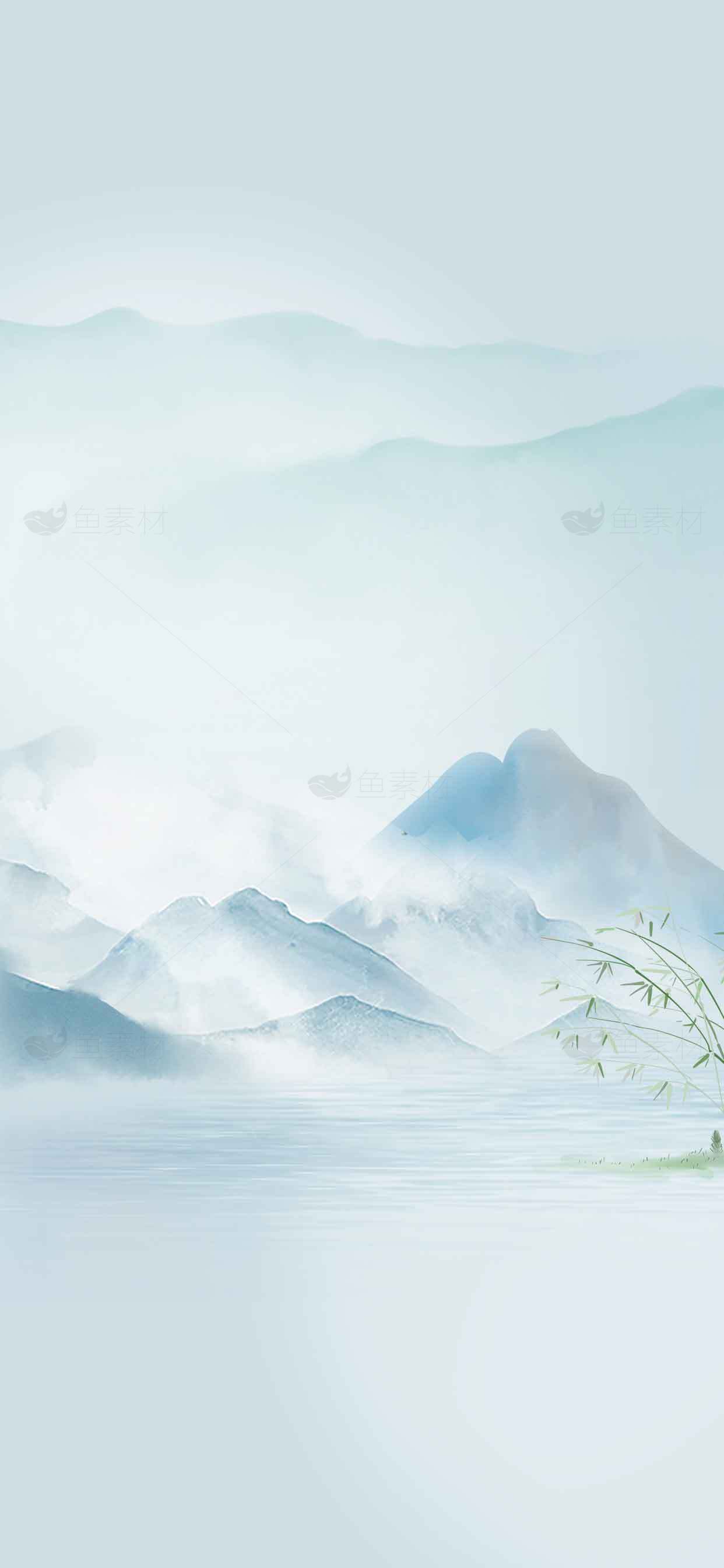 高清水墨山水画背景素材图片