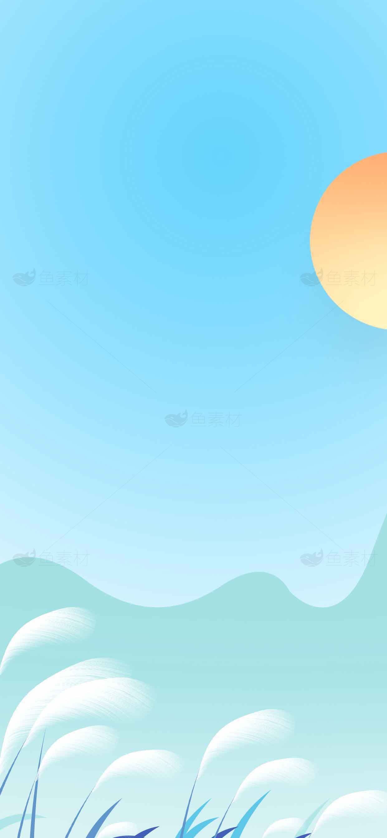 清新蓝色背景插画风景图片素材