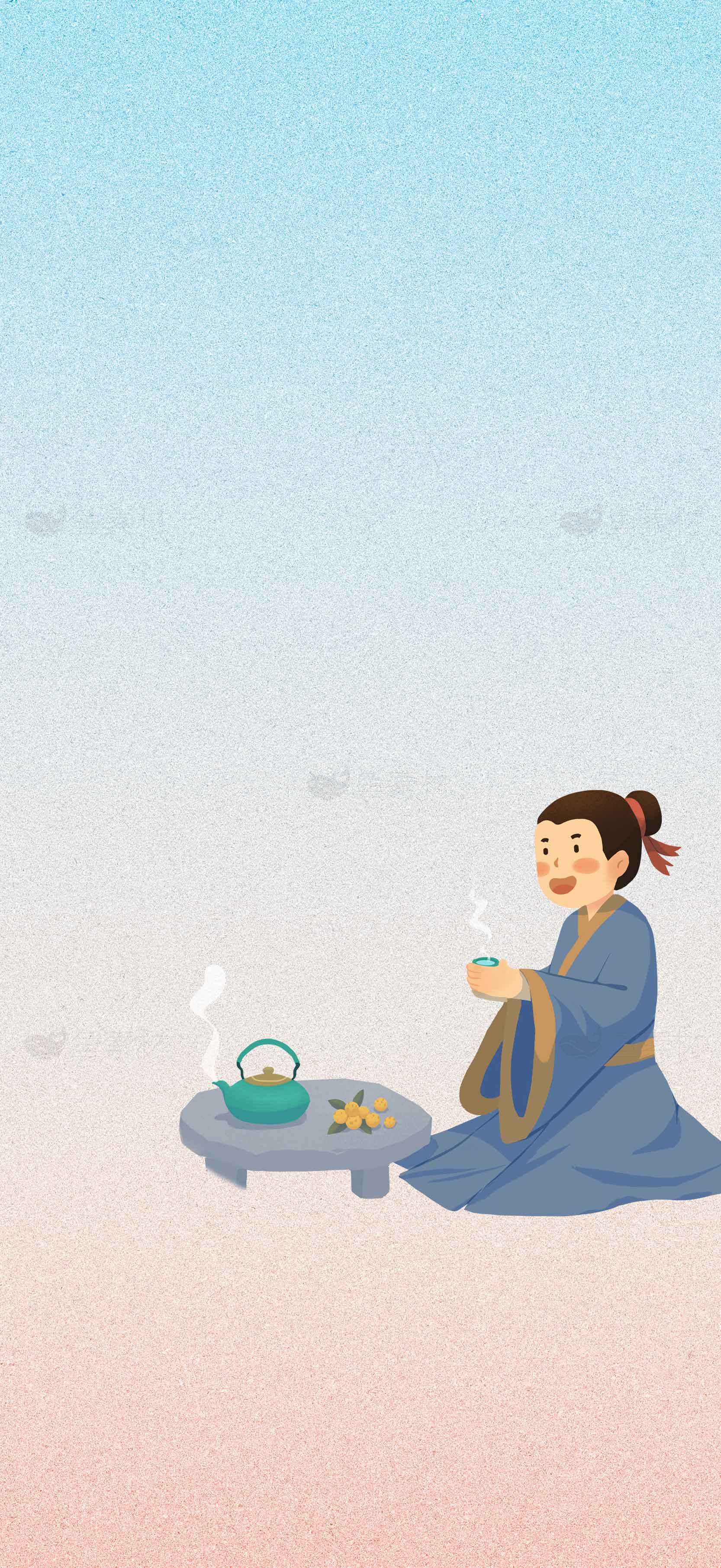 古风茶道插画背景图片素材