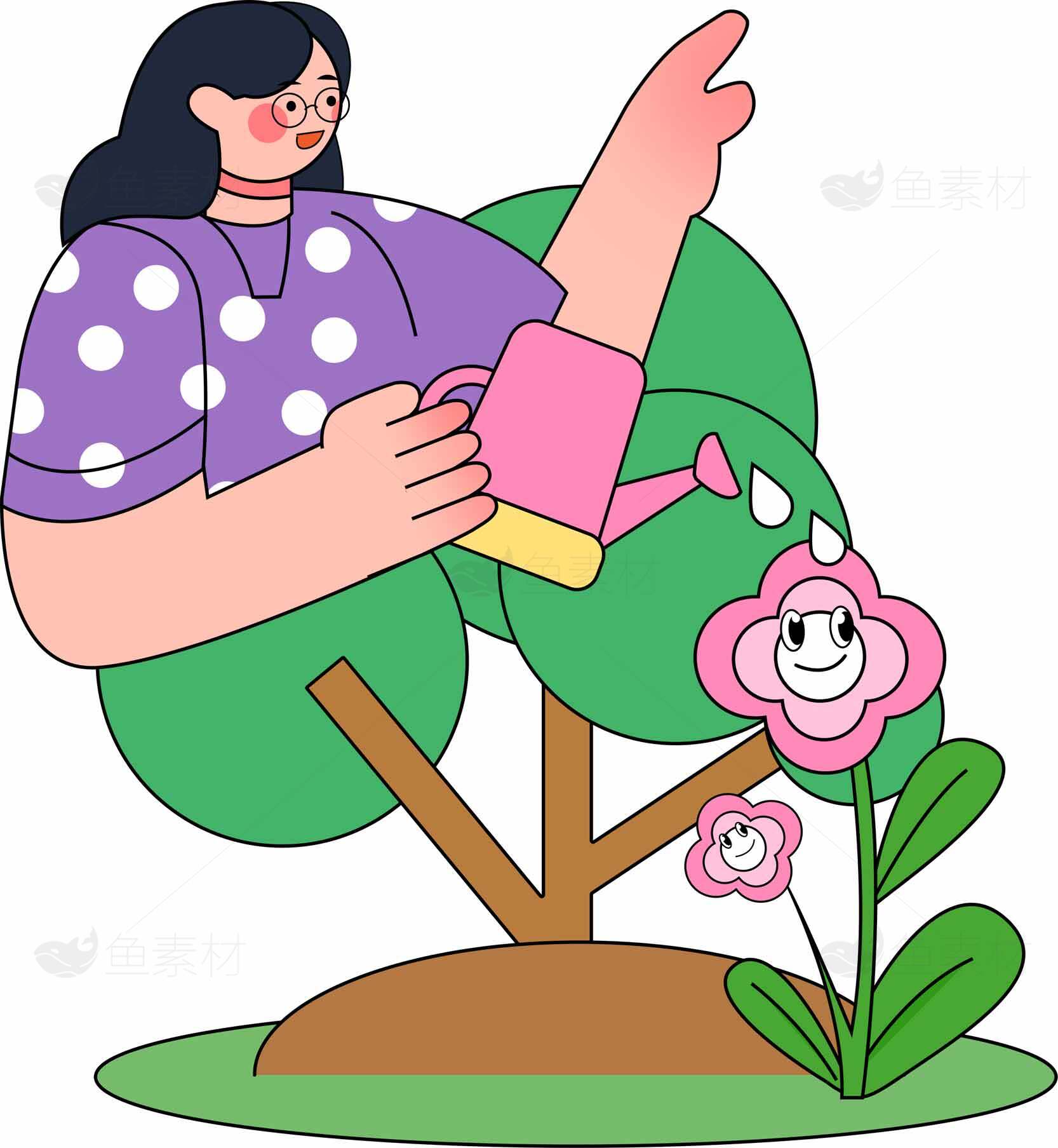 卡通风格浇花插画设计素材