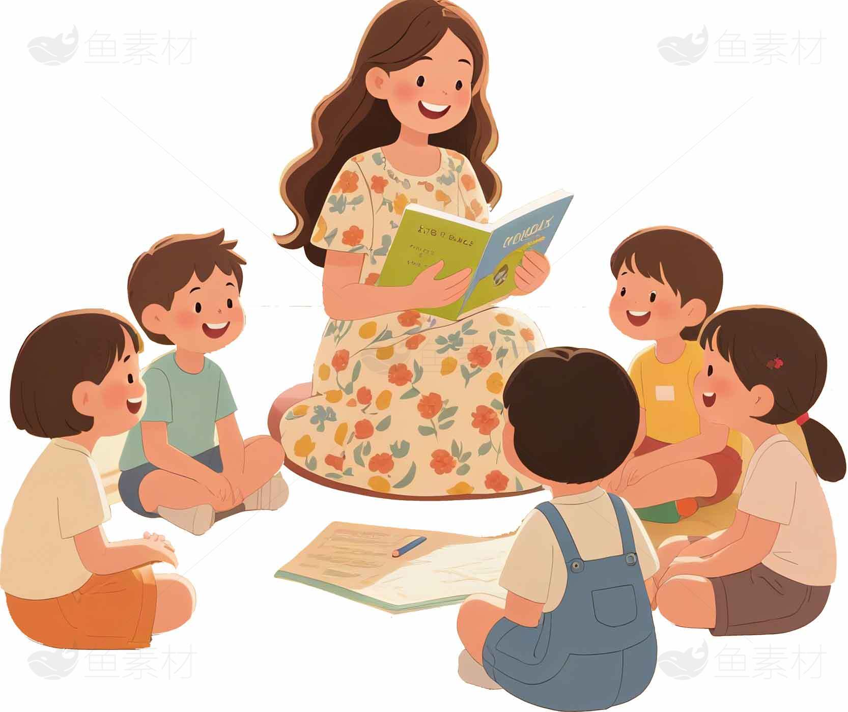 儿童阅读活动插画：温馨的亲子时光素材