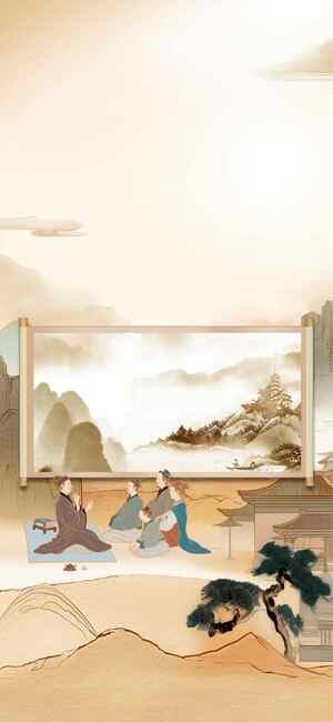 中国古风山水画与文人雅集场景