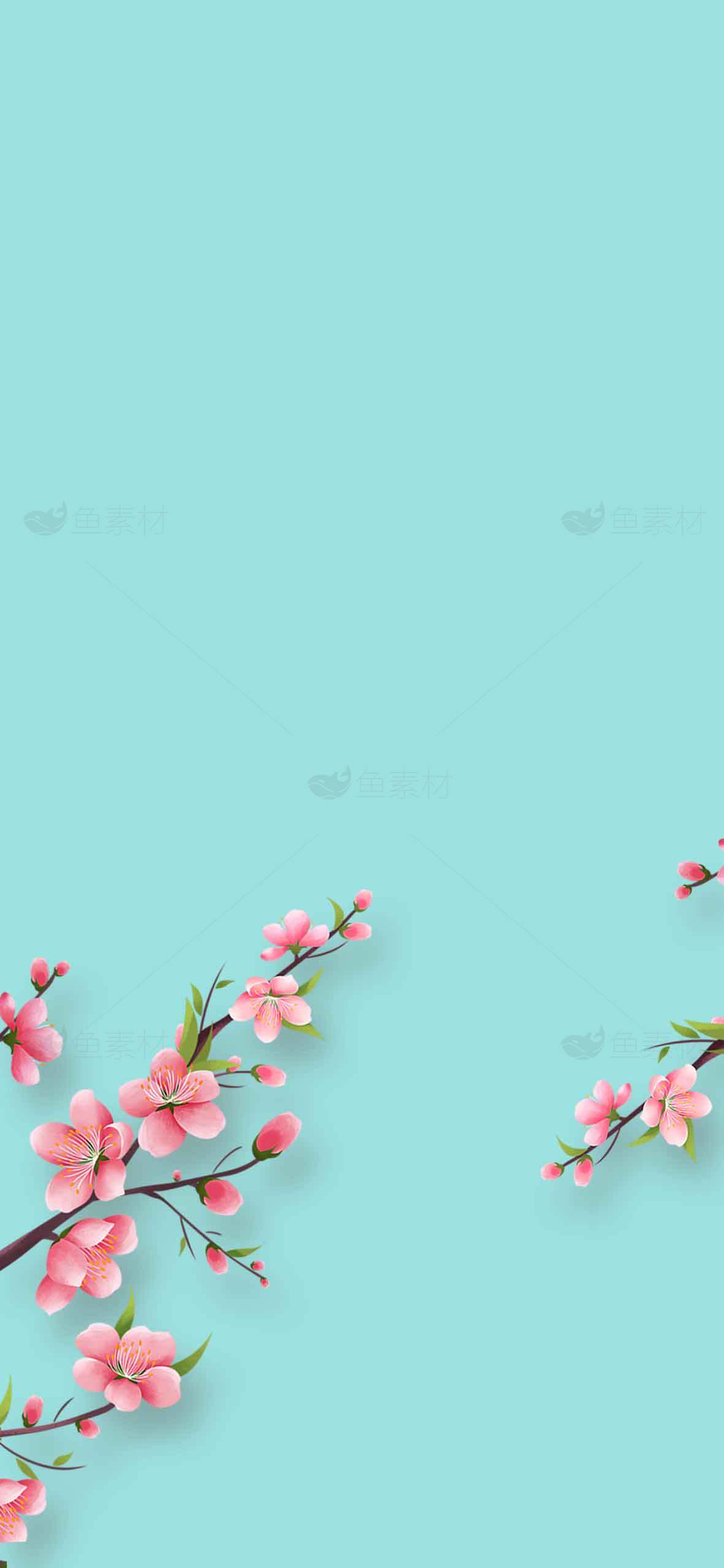 春日粉色樱花与清新蓝色背景唯美壁纸素材