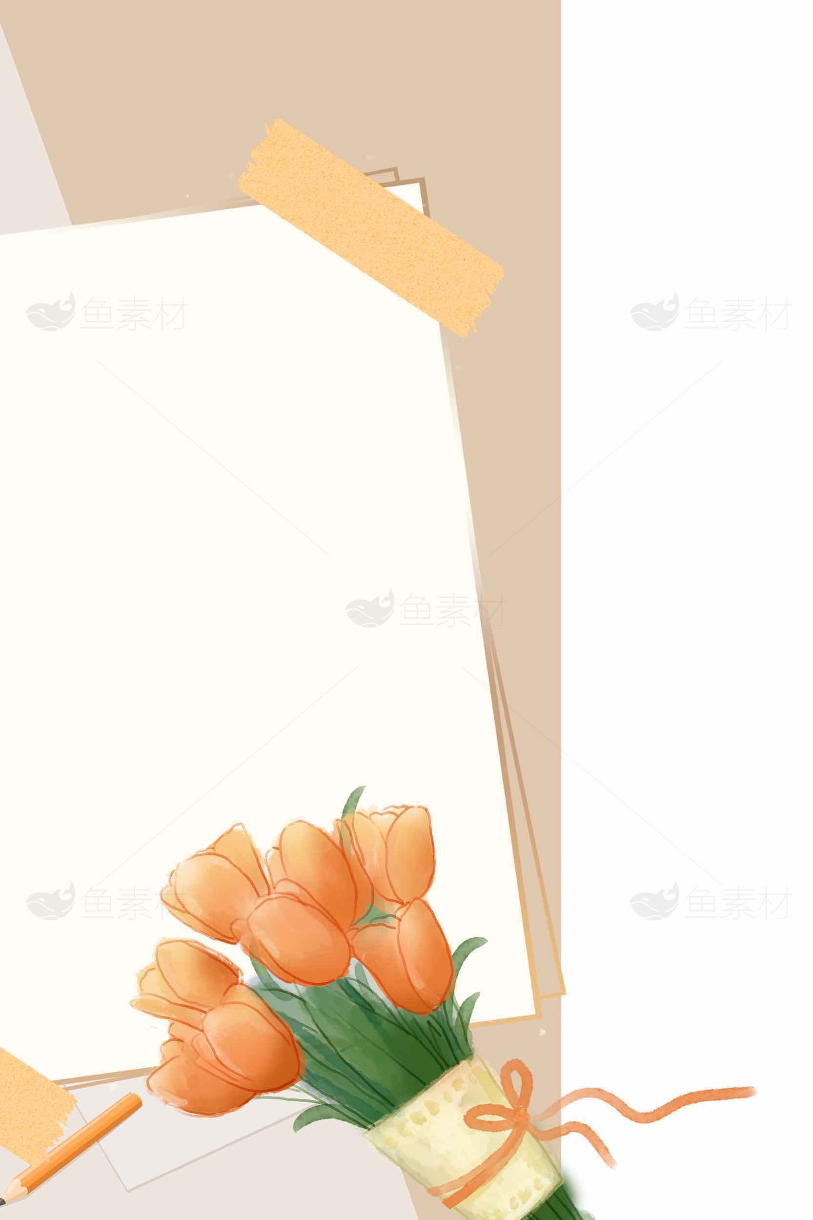 橙色郁金香花束与简约背景设计图片素材