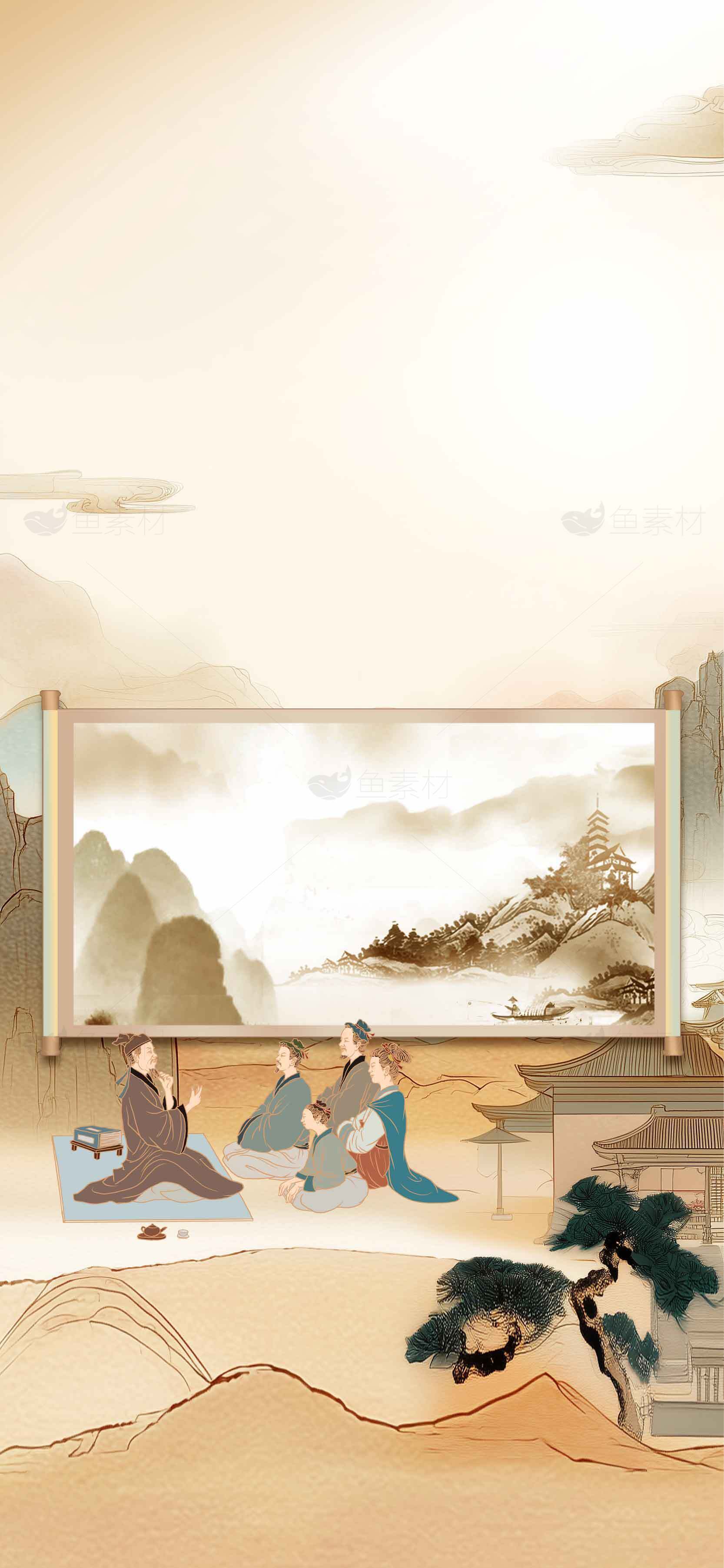 中国古风山水画与文人雅集场景素材