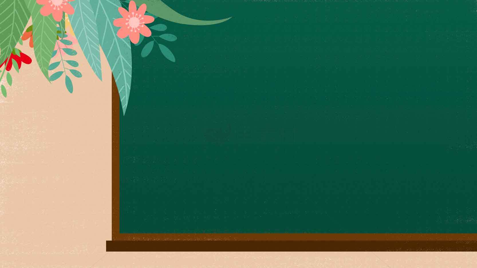 绿色黑板与花卉装饰背景图片素材