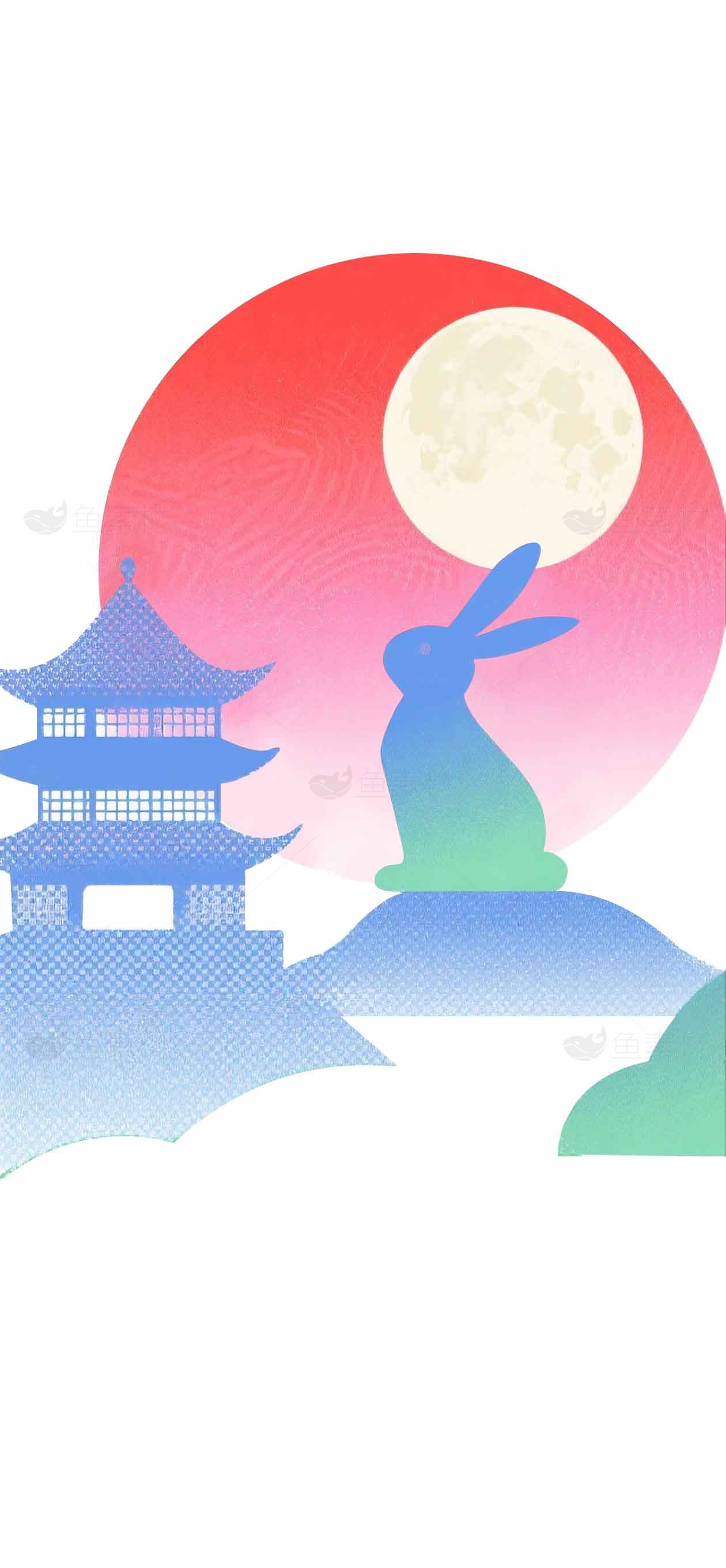 中秋节兔子与月亮插画设计素材