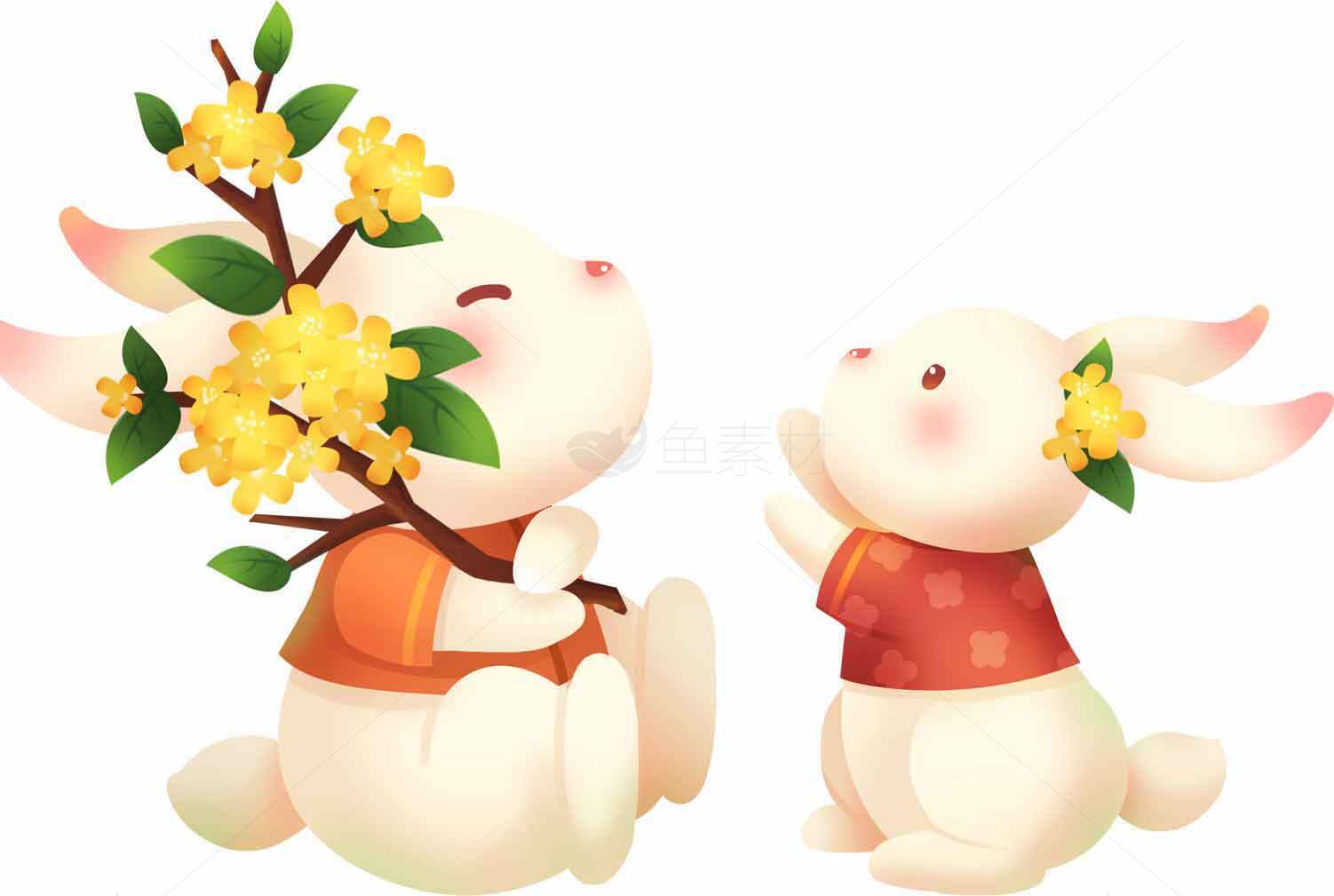 可爱兔子与黄色花朵插画图片素材