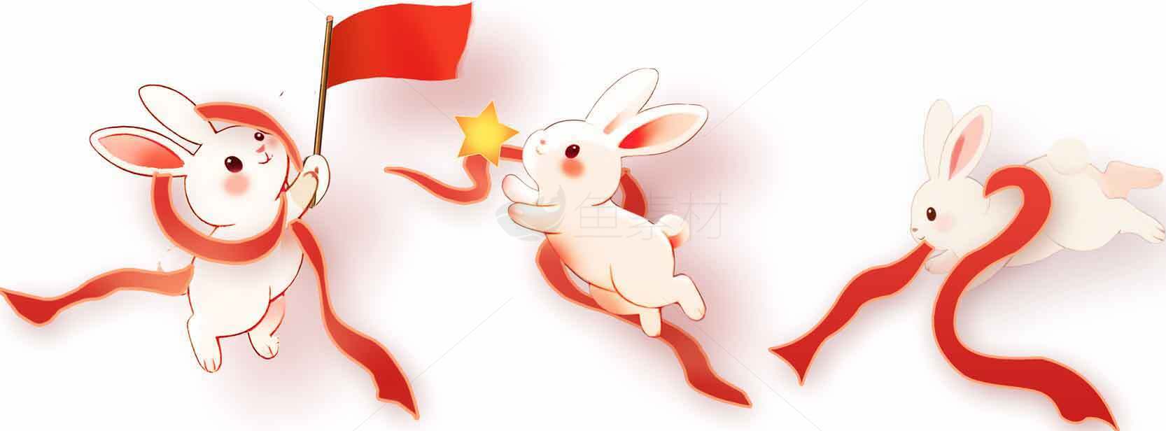 可爱红色主题兔子插画设计素材