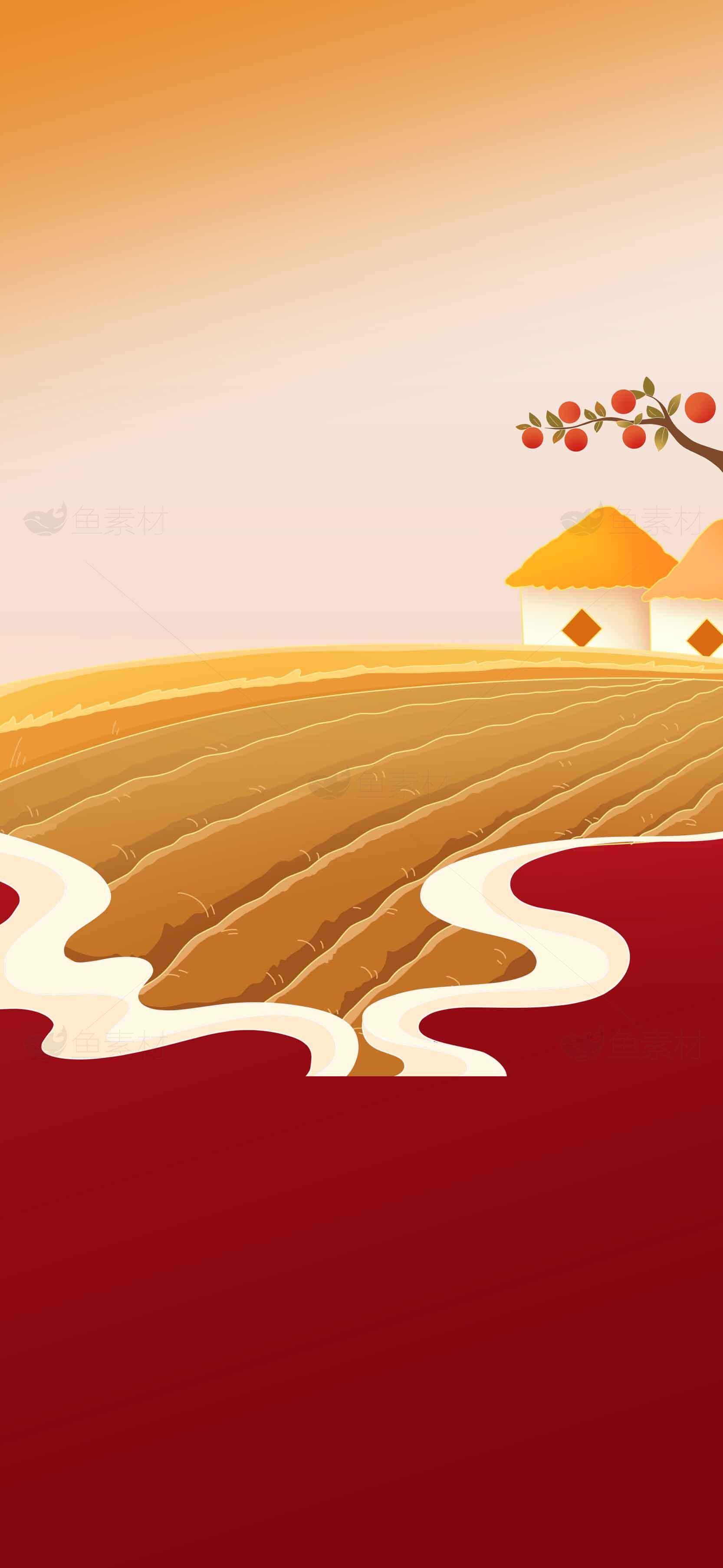 秋季乡村景色插画设计素材