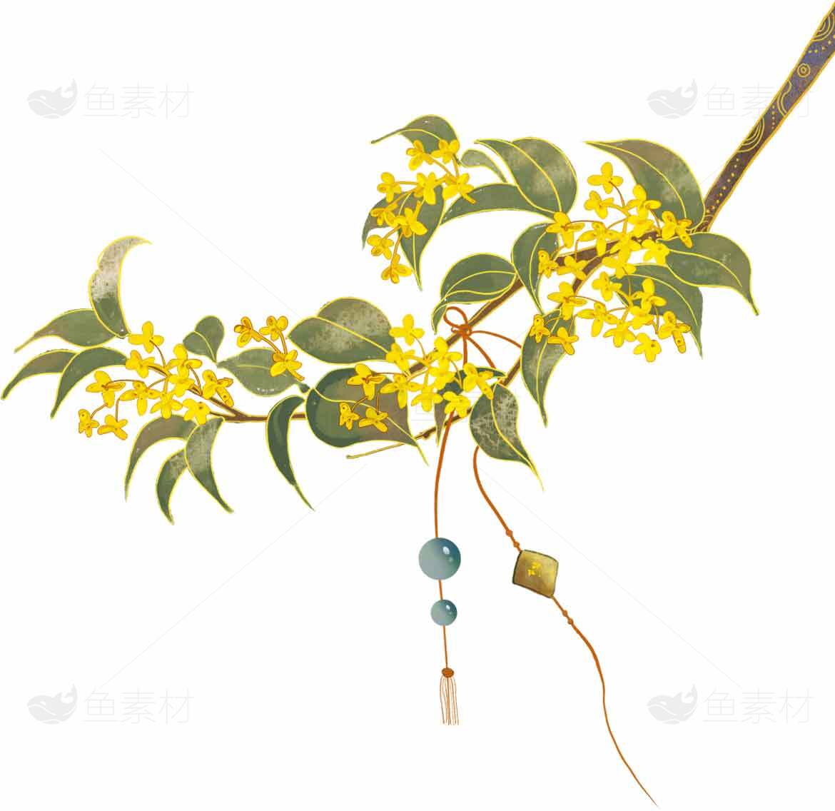 唯美手绘桂花枝装饰图片素材