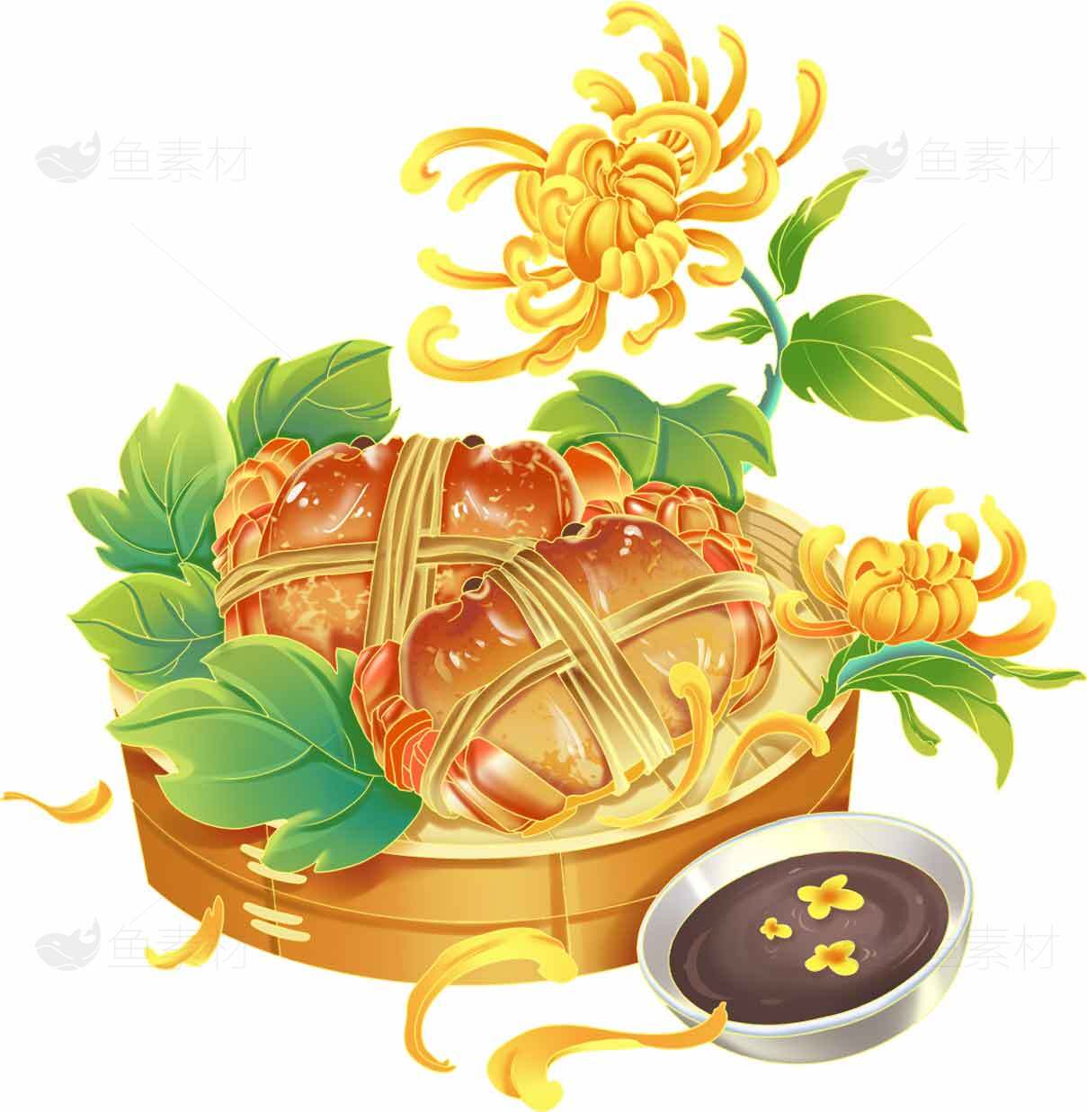 菊花主题中式点心插画设计素材